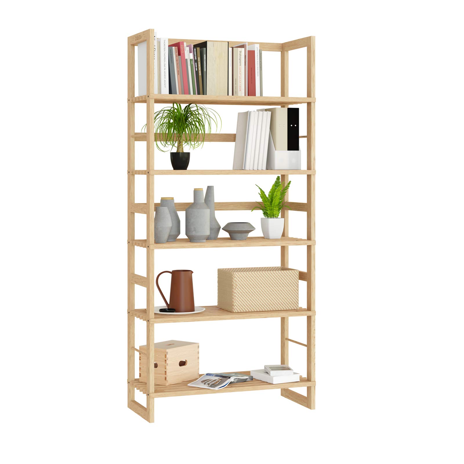 Casaria 2X Estanterías de Madera Öland136x58x27cm Natural 5 Estantes máx. 10Kg c/u Librería Organizador