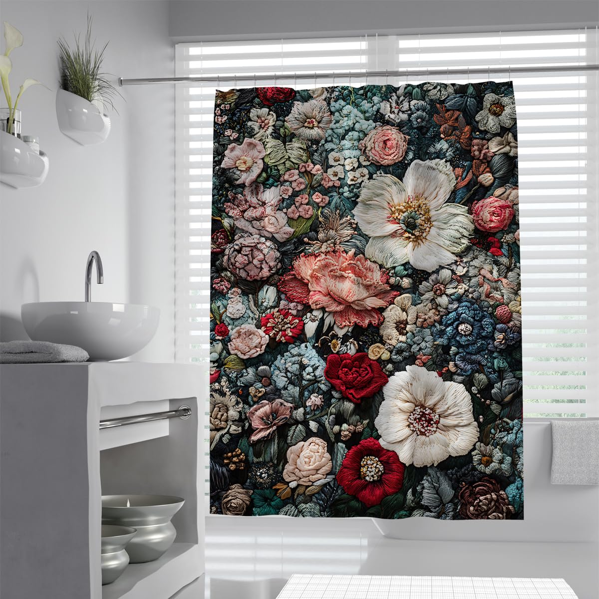 UIRINGART Luxury Botanical Garden Shower Curtain W180xL180cm Colorful Vintage Peony Pattern Anti Mould Waterproof Bath Curtains For Bath Tub With Hooks