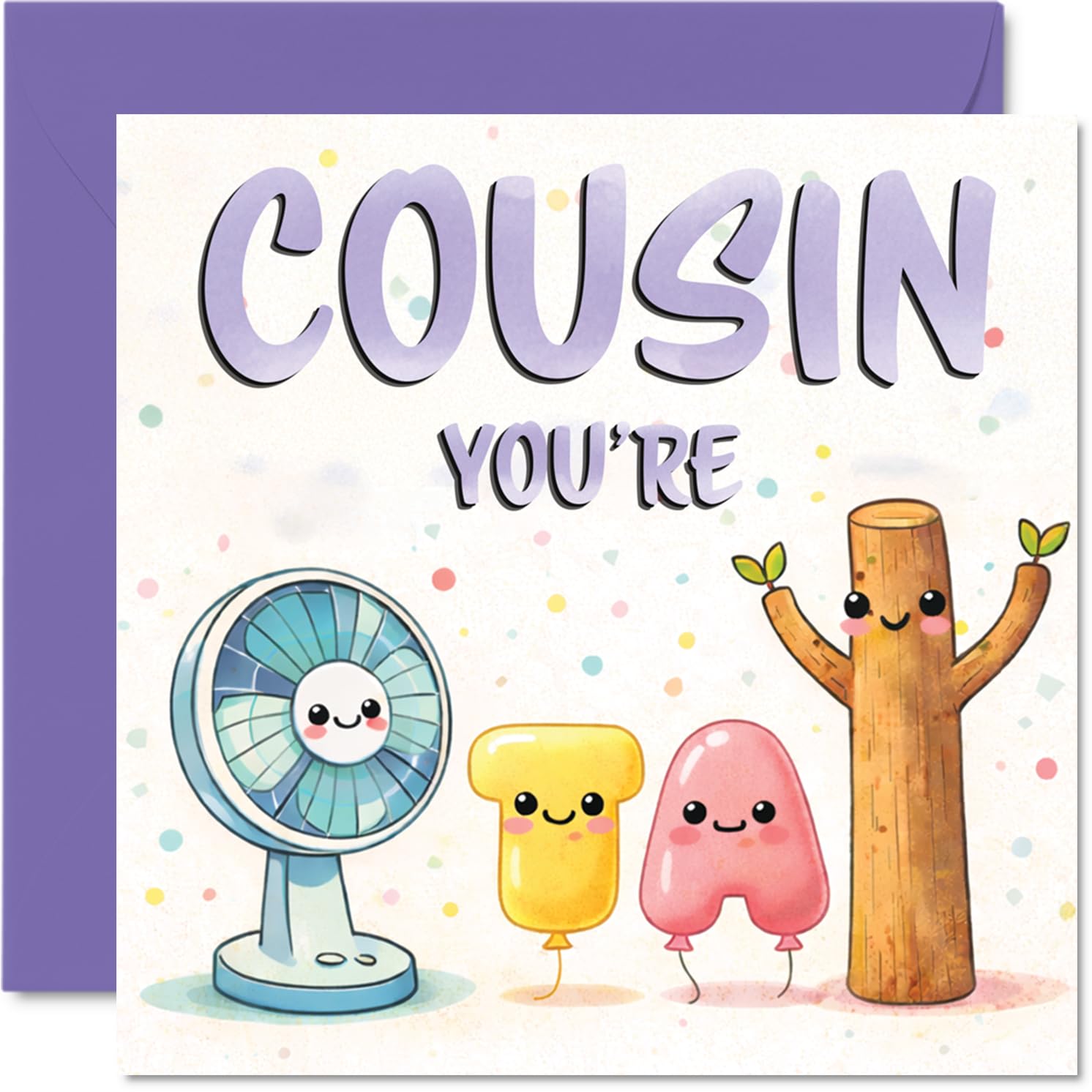 Playful Birthday Card for Cousin - Bursting with Cheer - Adorable Cartoon Characters and Pastel Colours - 145mm Square, Envelope Included
