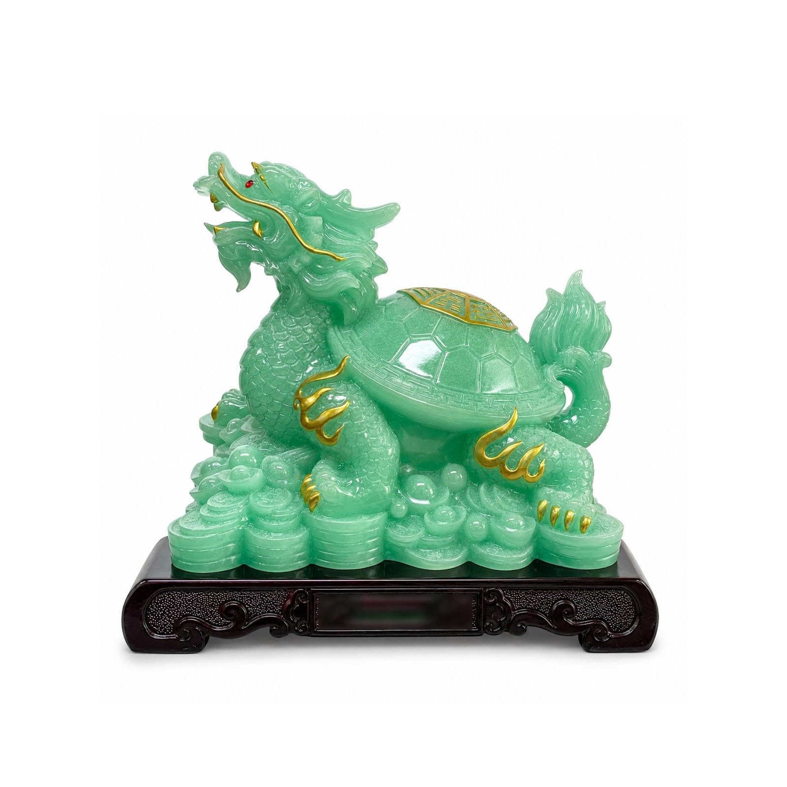 Mmt00go Feng Shui Decor, Jade-Look Dragon Turtle Statue On Coins And Ingots