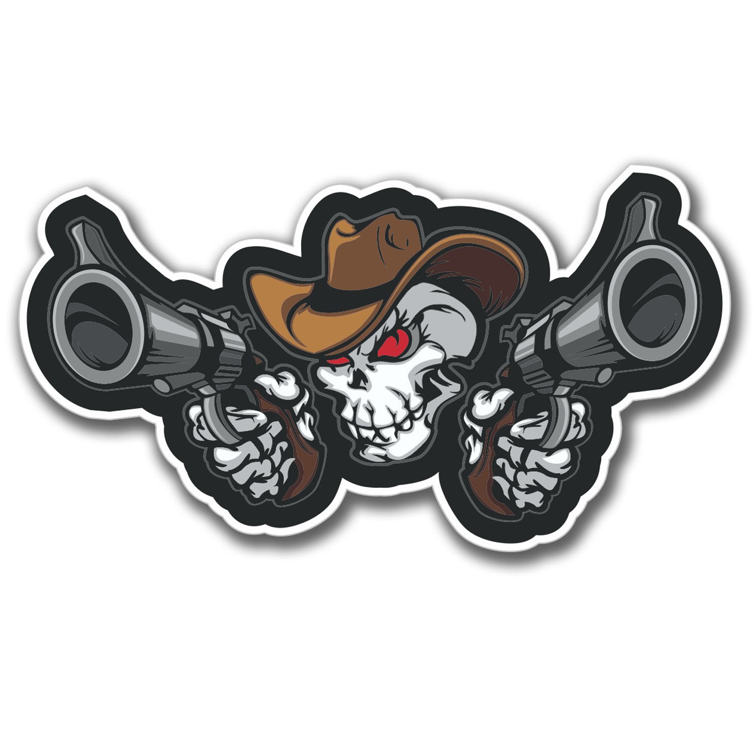 Destinationvinyl Multi 2 X Glossy Vinyl Stickers - Cowboy Pistol Skull Bike Bike Laptop Decal #4084 (10Cm Wide X 5.5Cm Tall)