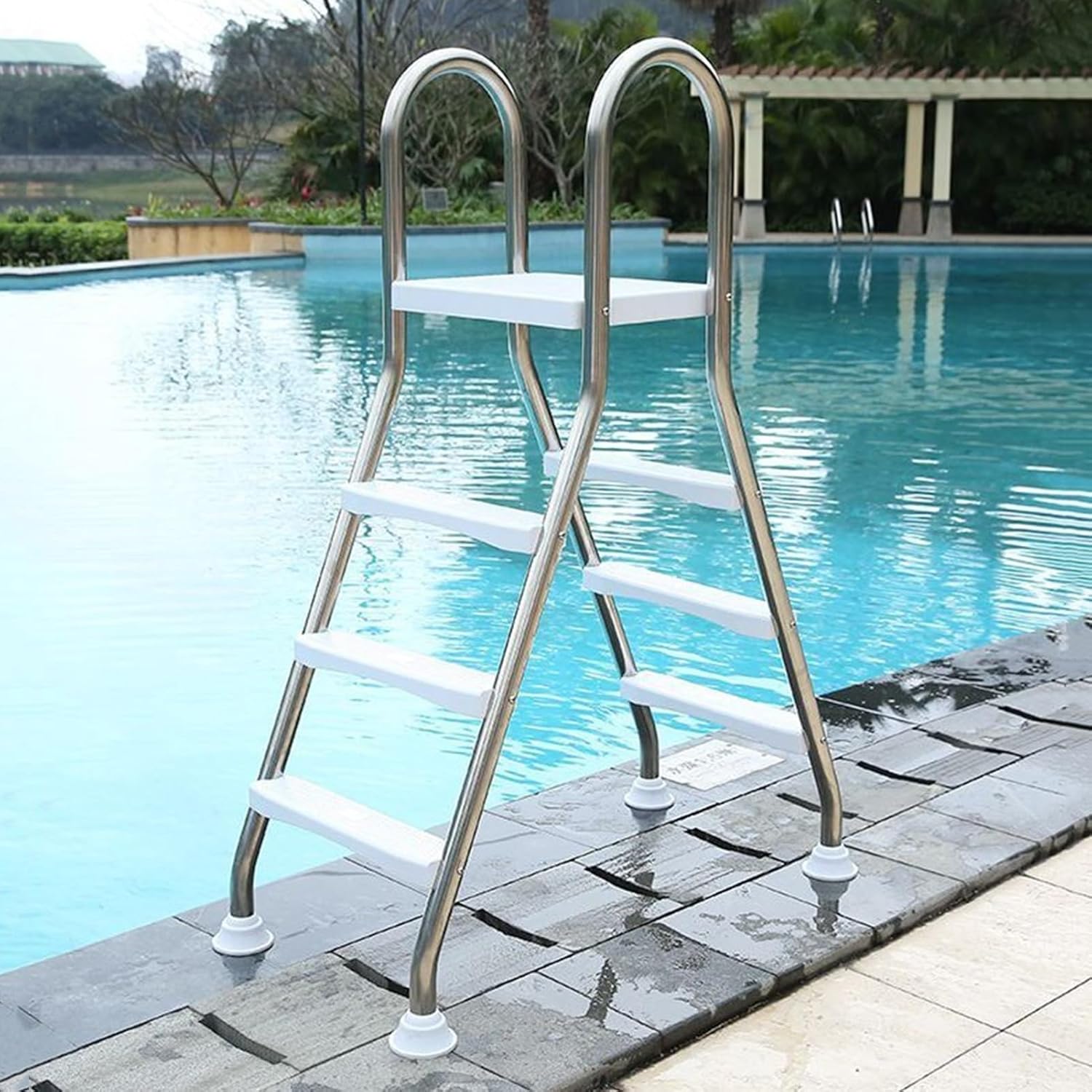 304 Stainless Steel Swimming Pool Ladder, 4-Step Removable Pool Steps for Above Ground Pools, Heavy Duty Entry/Exit System, 660 lb Load Capacity, Silver Finish