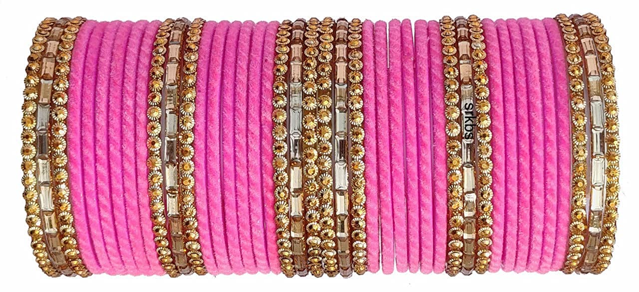 T4 Jewels 2.10 & 2.12 Size Gold Plated Velvet Designer Beads With Stones Studded Glass Bangles Set For Women & Girls_Pink_2.12 (B0BKWQKY9W) Amazon Price History, Amazon Price Tracker