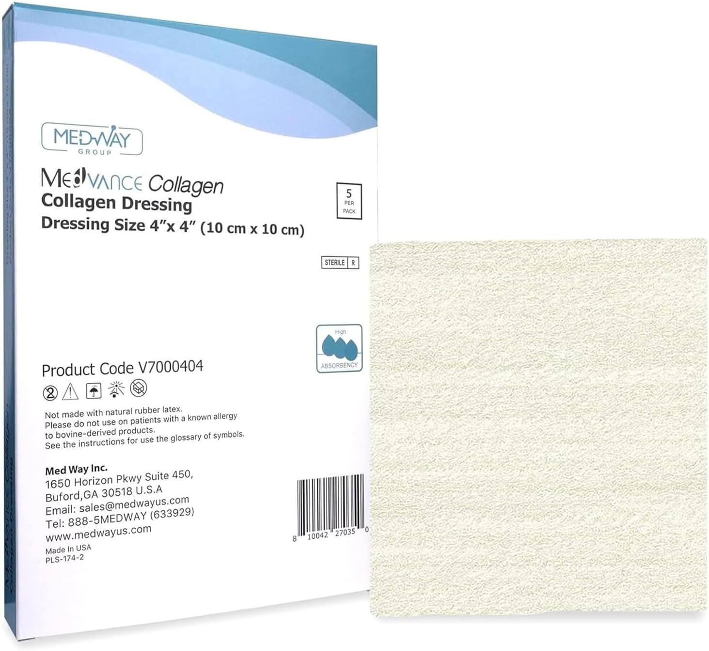 MedVance Collagen Dressing Pads, Comfortable and Easy to Wear Wound Dressings, Highly Effective and Long Lasting Protection, Over The Counter, Box of 5 dressings (4"x4")