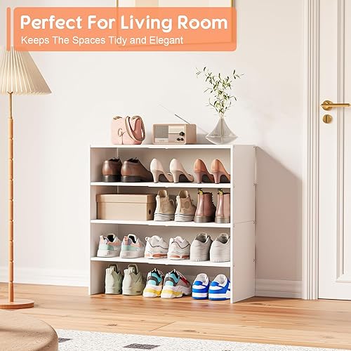 Miniatura 7 de Paquete de 2 organizadores de zapatos blancos expandibles para armario, estante apilable de almacenamiento de zapatos de 2 niveles, estantes