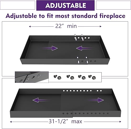 Miniatura 5 de Mxclimate Bandeja de cenizas para chimenea, cenicero negro ajustable con asas para el interior de la chimenea. Soporte expandible de acero
