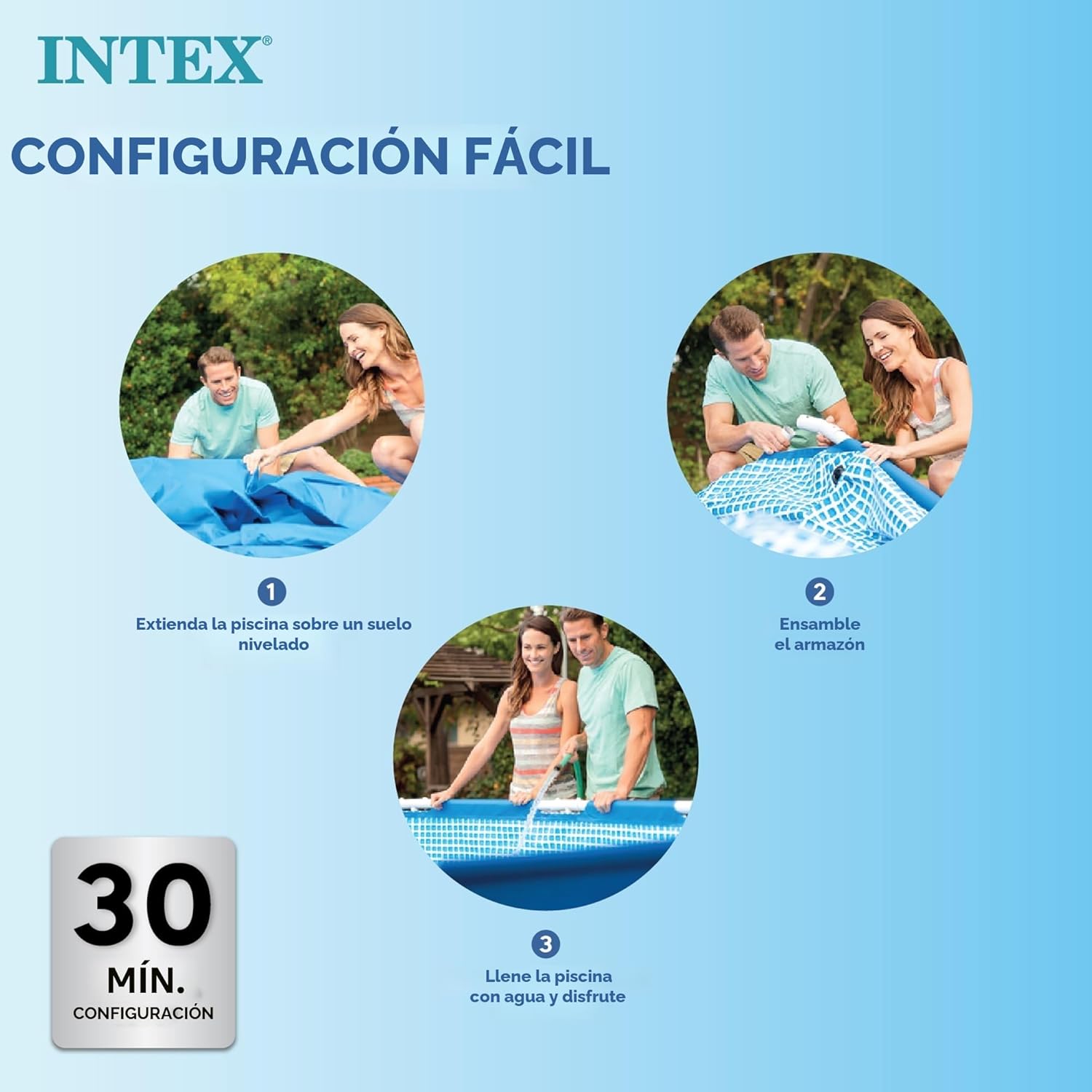 Piscina Intex 28272NP con nivel de agua al setenta por ciento