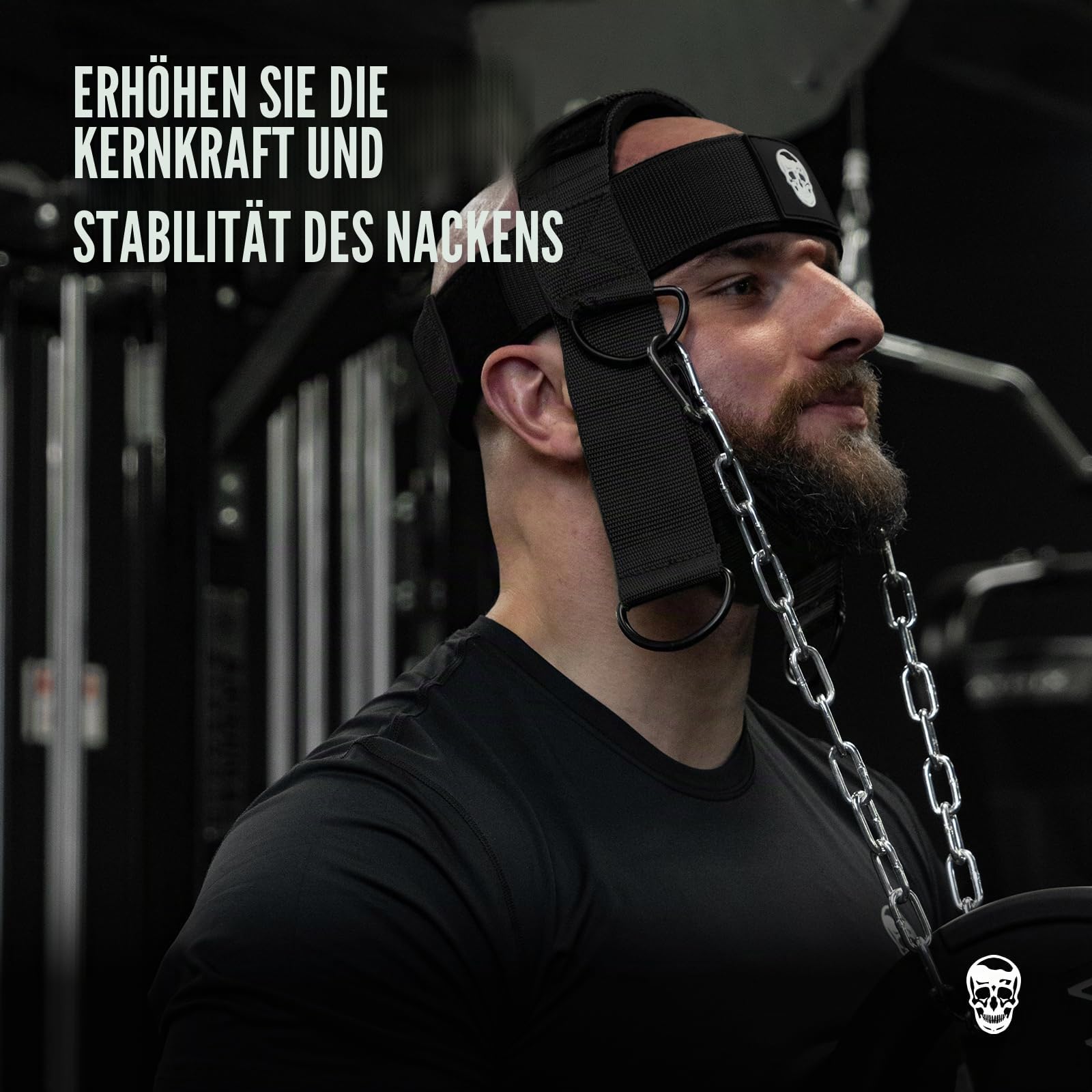 Gymreapers Nackengeschirr, verbessert die Nackenkraft und reduziert Nackenschmerzen – Nackentrainer mit 73,7 cm robuster Edelstahlkette, verstellbarem Neoprengurt, Nackengeschirr für Fitnessstudio und