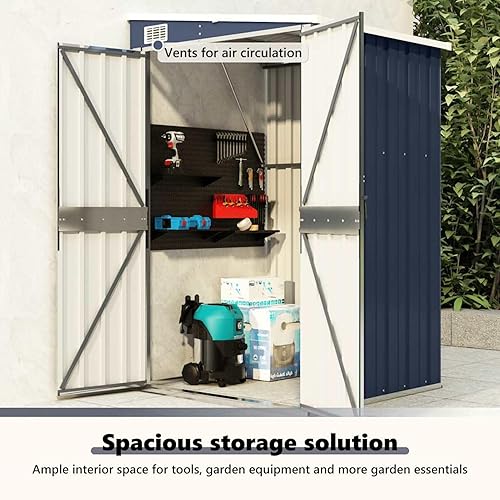 Miniatura 9 de Cobertizo de jardín montado en la pared, color antracita, 46.5 x 39.4 x 70.1 pulgadas, cobertizo de almacenamiento al aire libre con puerta,