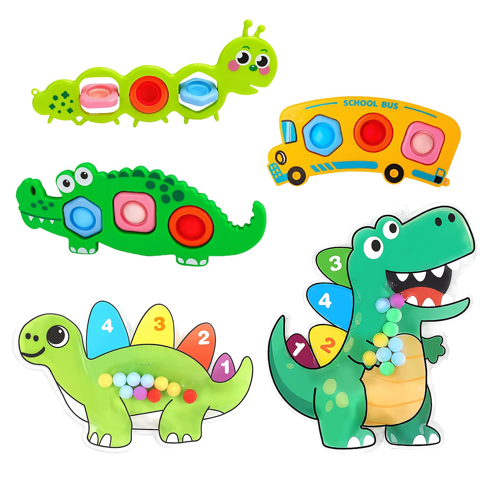 5 PCS Fidget Popper Sensory Baby Toys, Pop It Fidget Toys for Airplane Travel Essential Activities, Montessori Early Development & Educational Games for Boys Girls