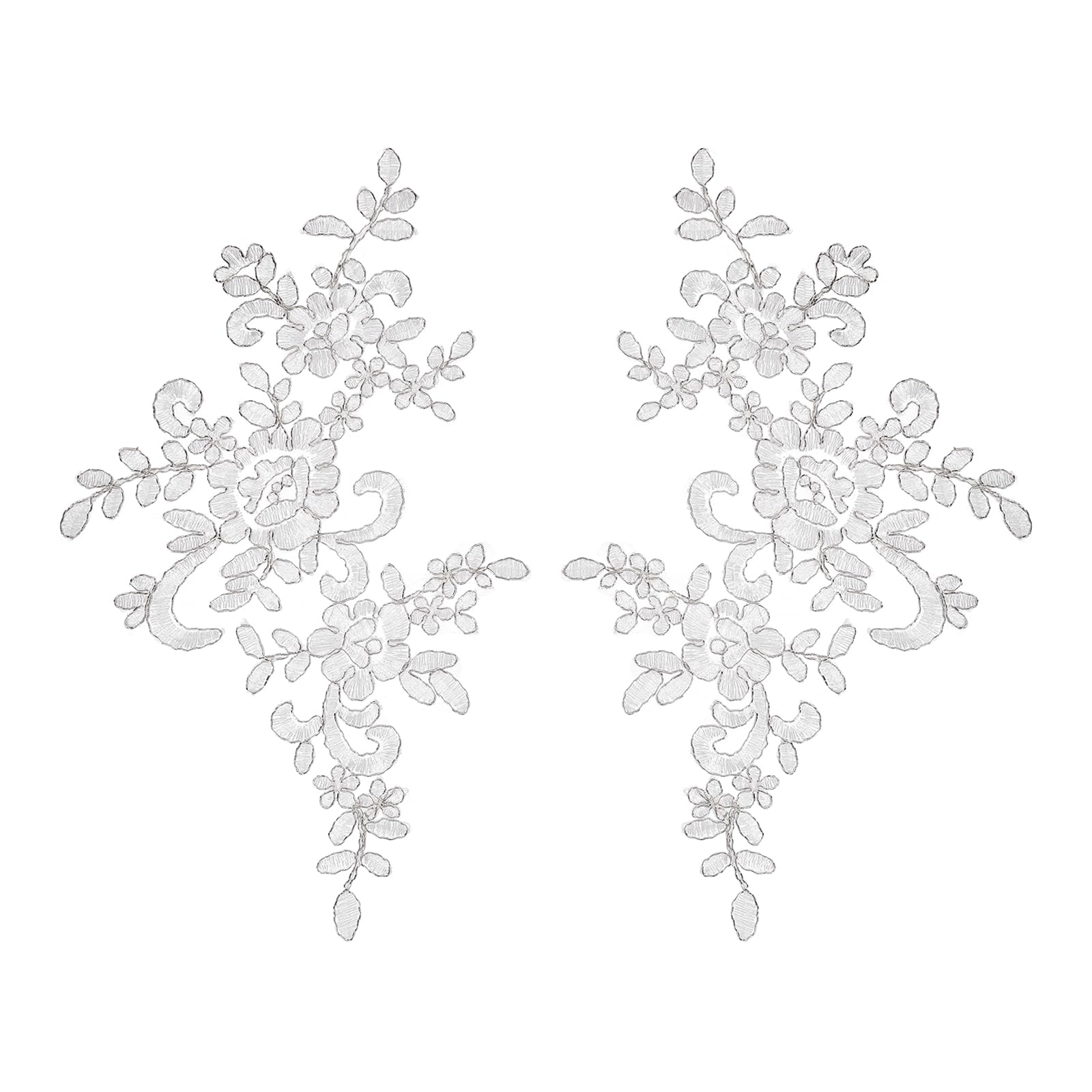 sourcing map 2Pack Natural White Silver Bone Flower Lace Appliques, 24x11.5 cm 3D Embroidery Lace Patch Sewing Embellishments for Wedding Bridal Dress Clothes DIY Crafts Accessories Decoration