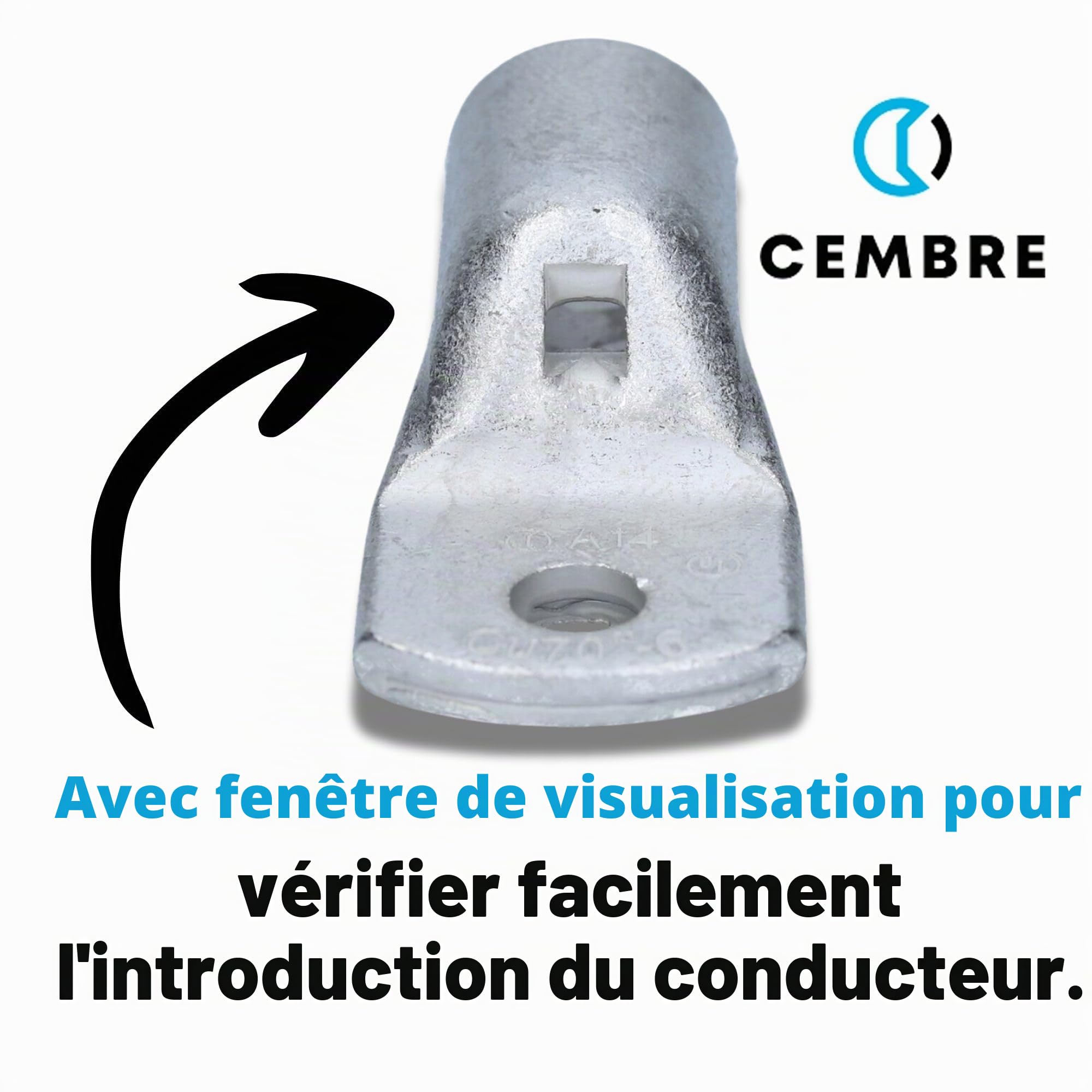 Cembre A14-M6 Lot de 10 Cosses Tubulaires 70 mm² M6 en Cuivre Étamé | Cosses à sertir non isolées pour câble de batterie, auto, bateau et industrie. Haute conductivité et protection