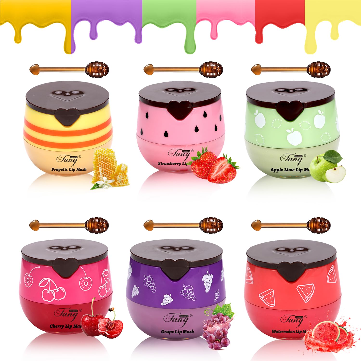 Alisesun 4PCS Strawberry & Bee Lip Balm Honey Pot, Vitamin E & Moisturizing Propolis Sleeping Lip Mask, Effective Reduces Lip Lines Prevention Dry and Cracked Scrubs Exfoliator Smoothing Dry Lip Care