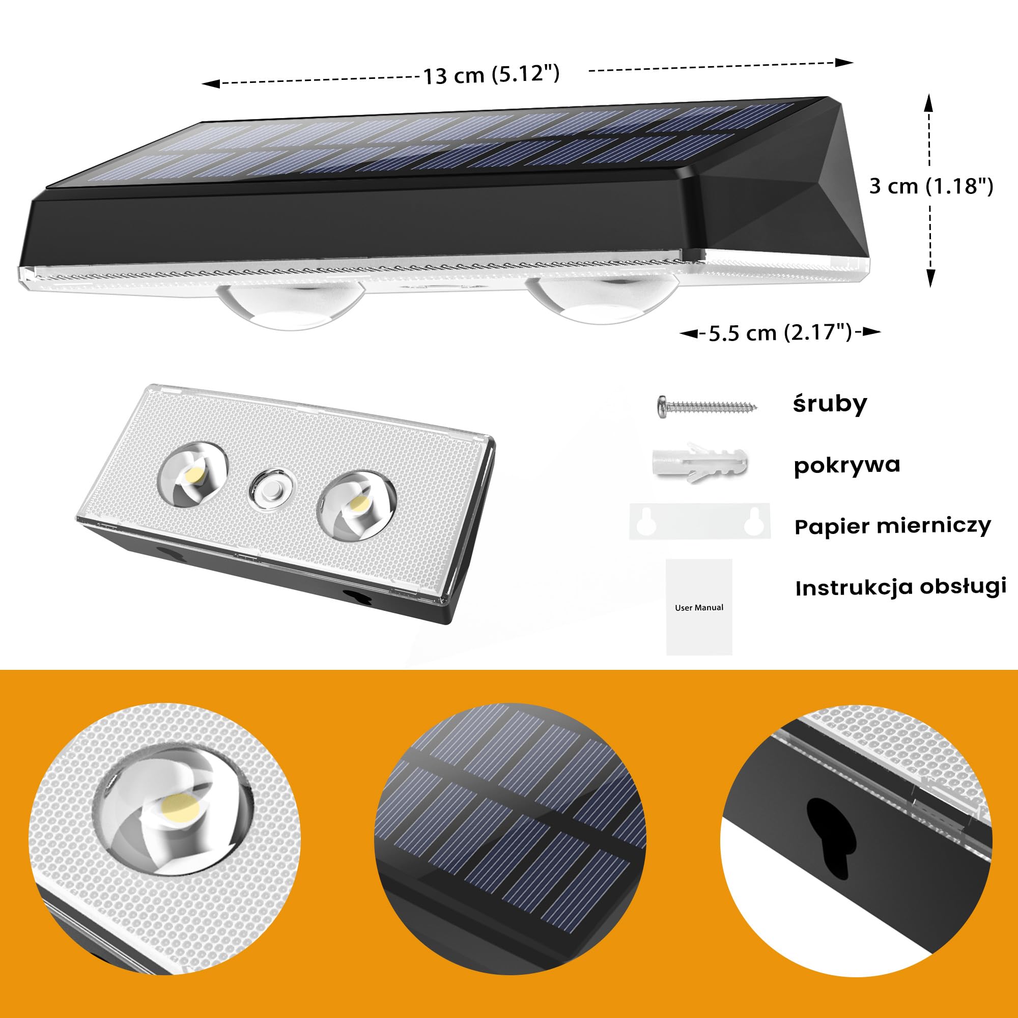 Zewnętrzny kinkiet solarny Delaiglow, solarne lampy zewnętrzne RGB, wodoodporne oświetlenie słoneczne ogrodzenia IP67, 7-kolorowy bezprzewodowy lampa ścienna zewnętrzna, 8 zestawy RGB