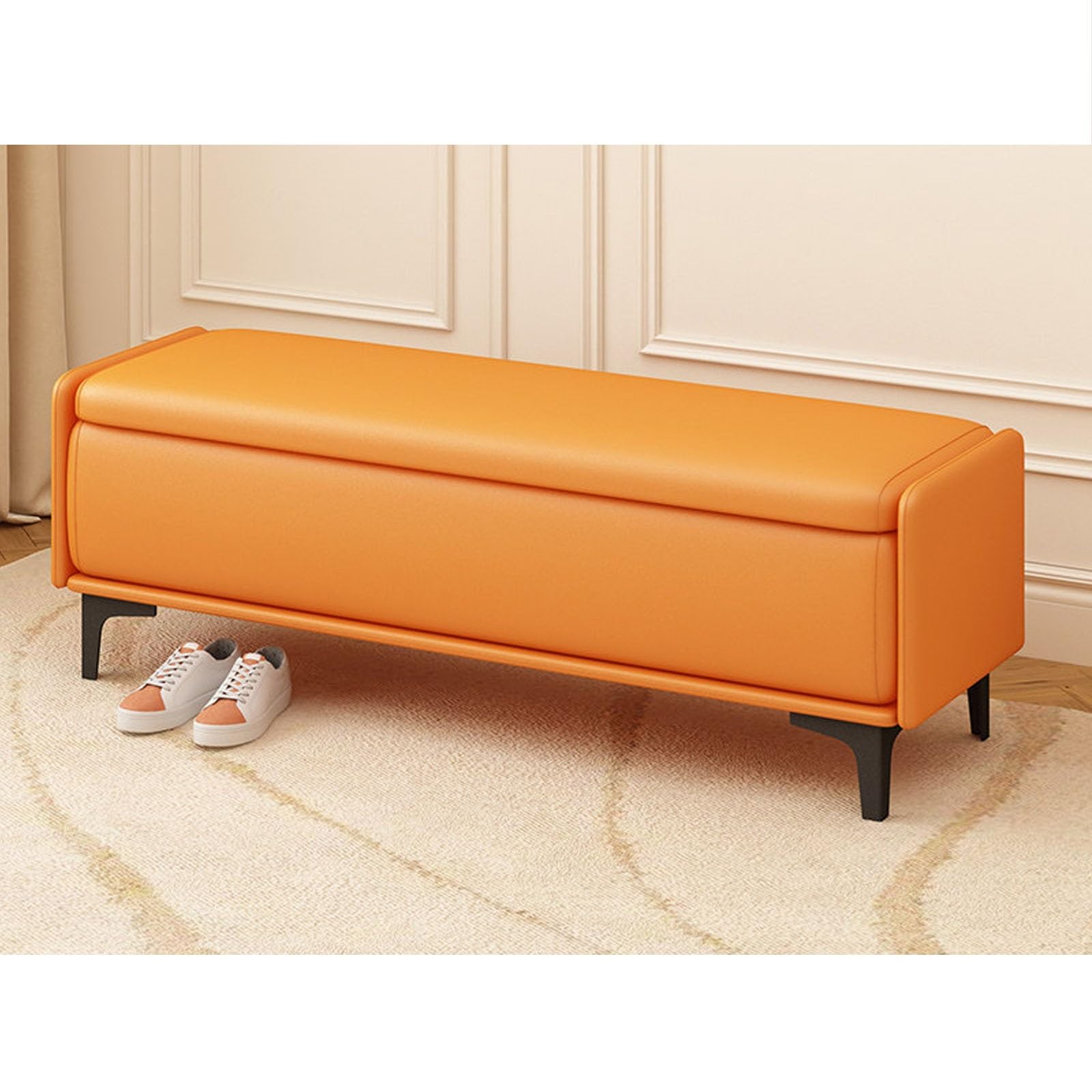 Banc de rangement fermeture douce repose-pieds rembourré pour salon