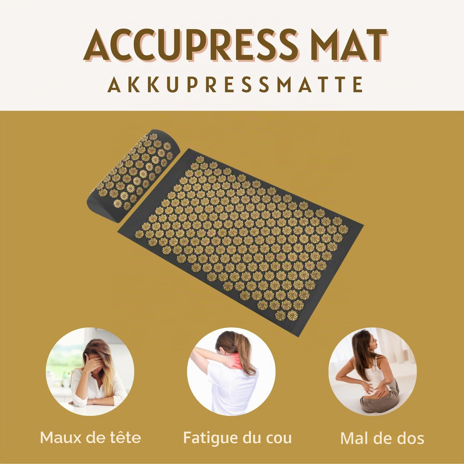 Ensemble de santé pour acupression - Tapis d'acupression et oreiller de qualité supérieure pour une détente naturelle et un soulagement de la douleur