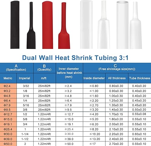 Vista 7 de XHF 2 tubos termorretráctiles de poliolefina impermeable 3:1 de 3/4 pulgadas (0.748 in), tubo termorretráctil de grado marino, sellado de negro