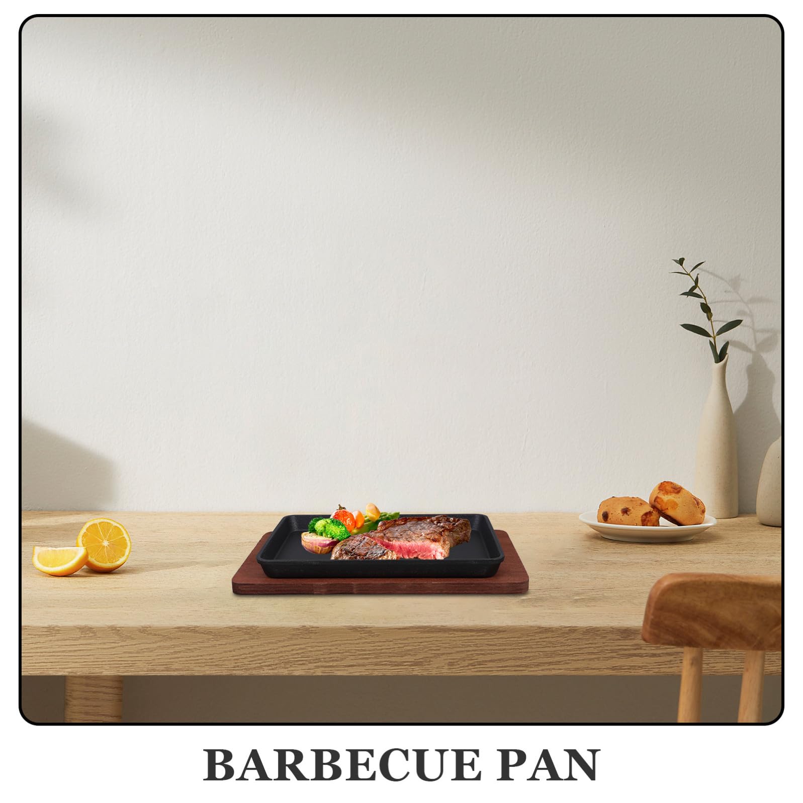 Padella Quadrata Versatile e Resistente con Base in Legno di Faggio in Ghisa per Cucinare Bistecche e Grigliare in Cucina o Ristorante