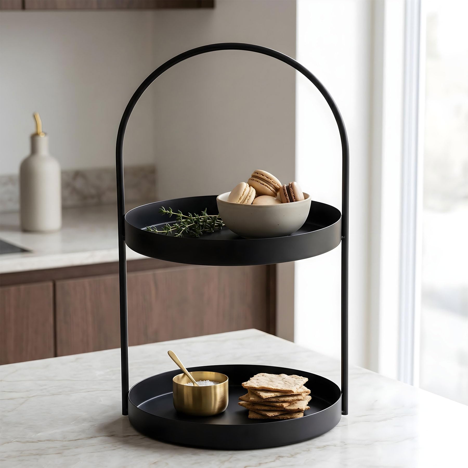 levandeo Metall Etagere Schwarz 2 Etagen H45cm Matt Servierplatte Servierständer Buffet
