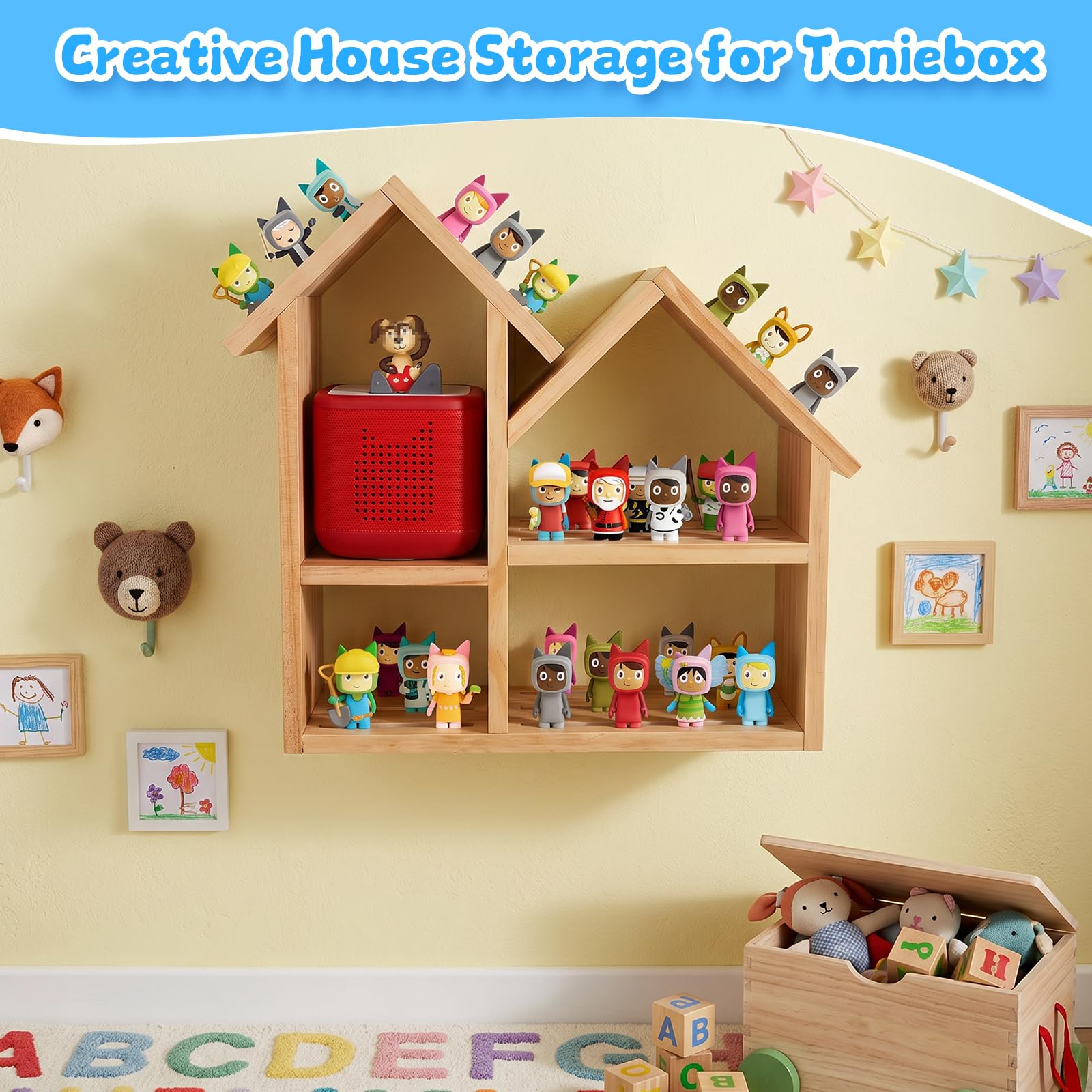 Gieanoo für Tonies Regal Kompatibel mit Toniebox 2/1, Magnetische Tonies Aufbewahrung für 30–40 Toniebox Figuren, Tonies Organizer Aufbewahrung aus Holz, großes Regal für das Kinderzimmer