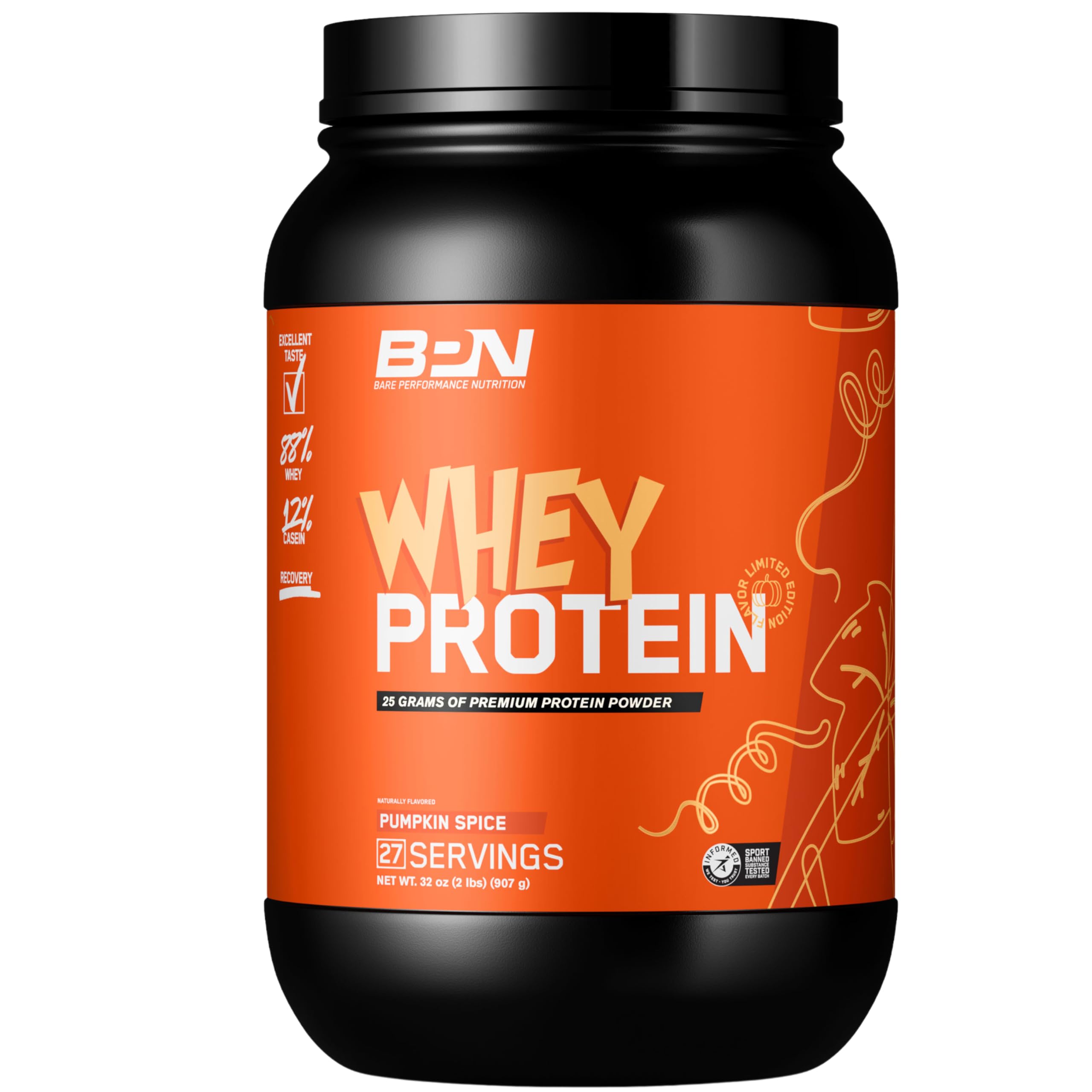 BARE PERFORMANCE NUTRITION, BPN Whey Protein Powder, Whey Protein Concentrate, Native Micellar Casein, Amazing Mixability, Pumpkin Spice