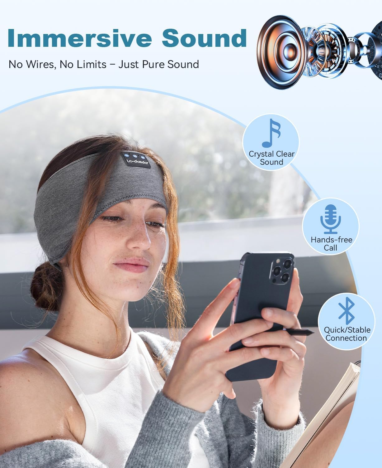 LC-dolida 2-Pack Sleep Headphones Ear Warmer Headband Bluetooth 5.4, Ear Warmers Muffs Cold Weather Winter Headband Ear Covers for Gift Workout Ski Running Cycling - Image 4