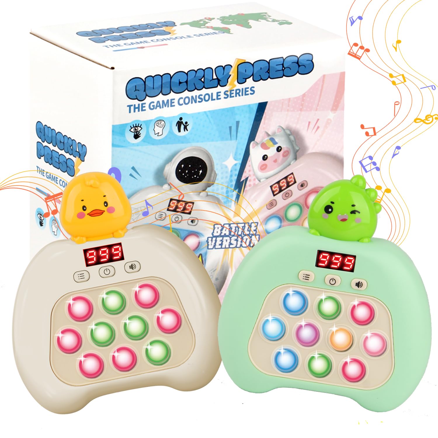 Fast Push Pop Fidget Toys for Kids, Handheld Puzzle Game with LED Screen & Multiplayer Mode, Sensory Toys for 3-12 Year Old Girls Boys, Fun Battle Gifts for Friends（Dinosaur）