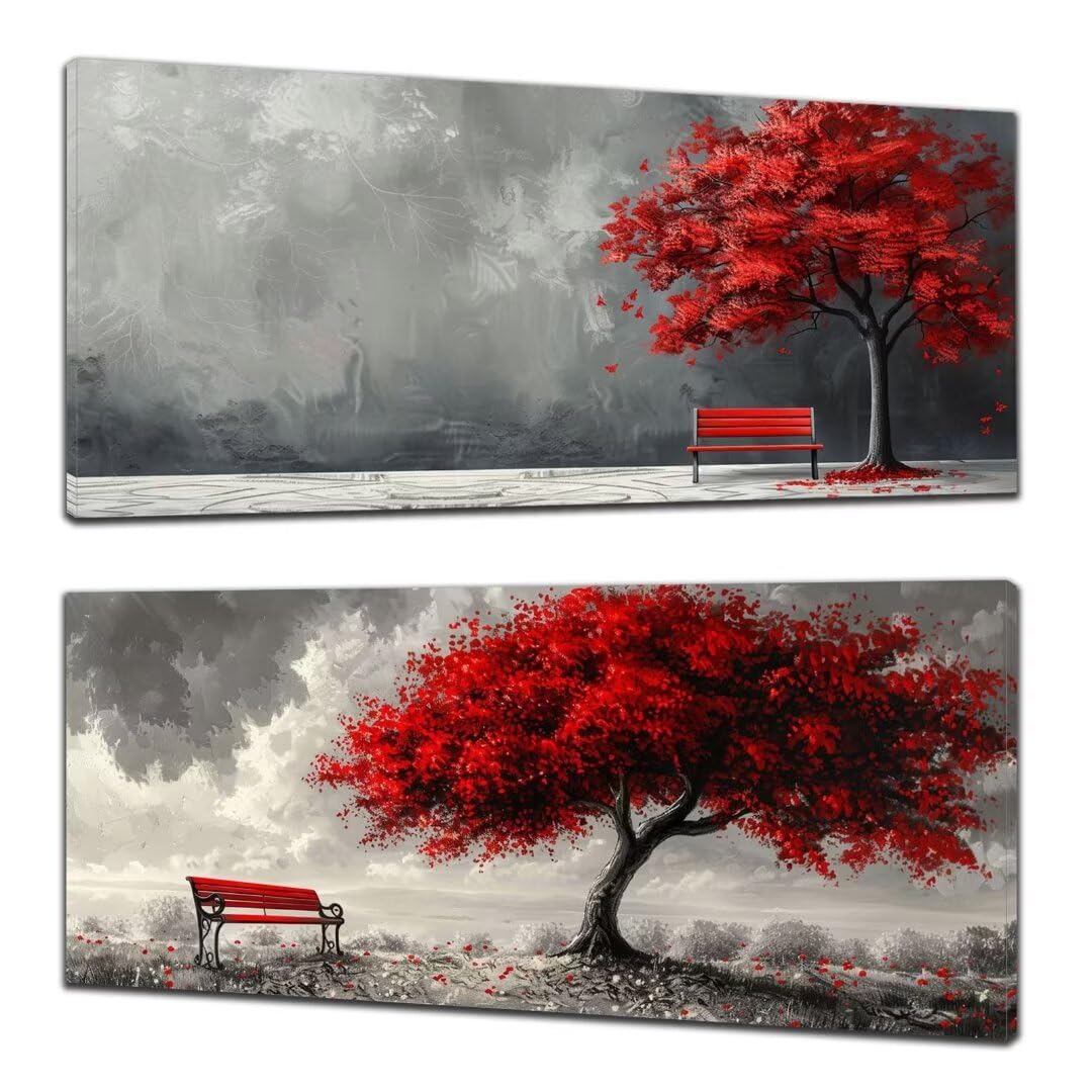 2 Pezzi Albero Pittura Diamante, 5D Diamond Painting paesaggio, 40x90cm Diamond Painting Grandi Dimensioni, Strass Ricamo a Punto Croce Kit Diamond Painting per Decorazioni Natalizie Casa e Regalo B-3