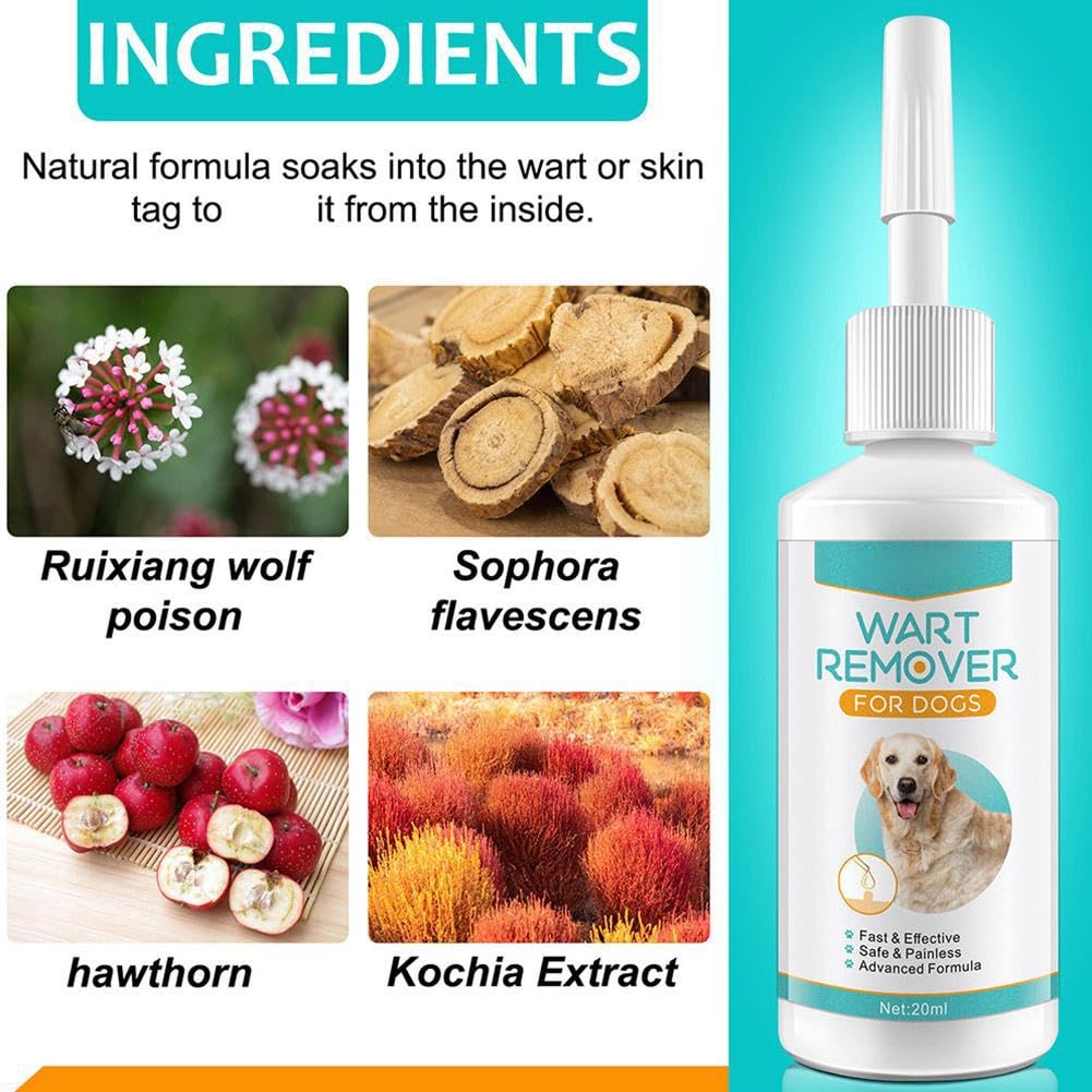 Traitement anti-verrues pour chien – Liquide à action rapide à base de plantes pour papillomes et imperfections canines, traitement de la peau des chiens et des verrues – 20 ml