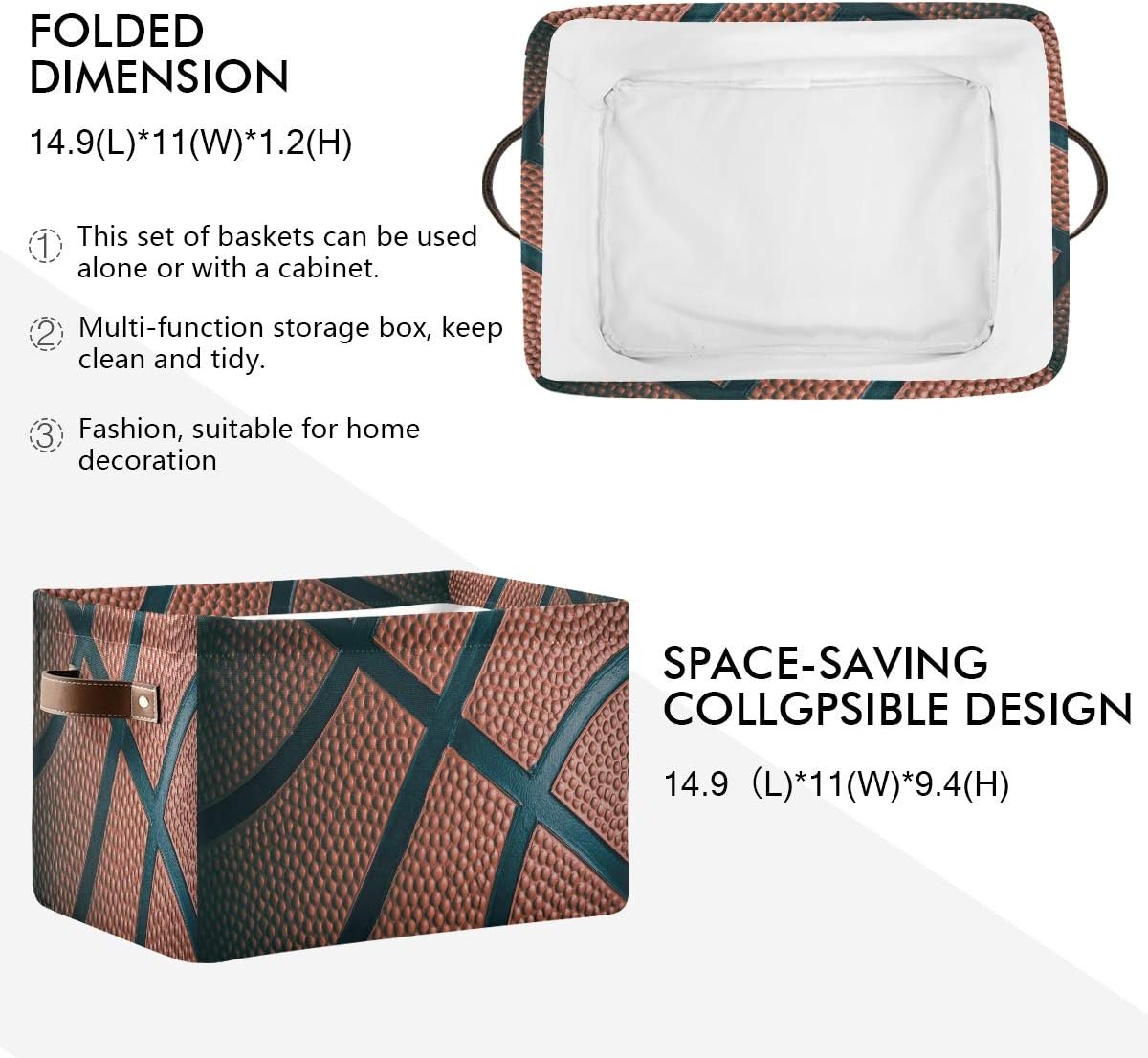 Storage Basket Cube Basketball Sport Large Collapsible Toys Storage Box Bin Laundry Organizer for Closet Shelf Nursery Kids Bedroom,15x11x9.5 in,1 Pack