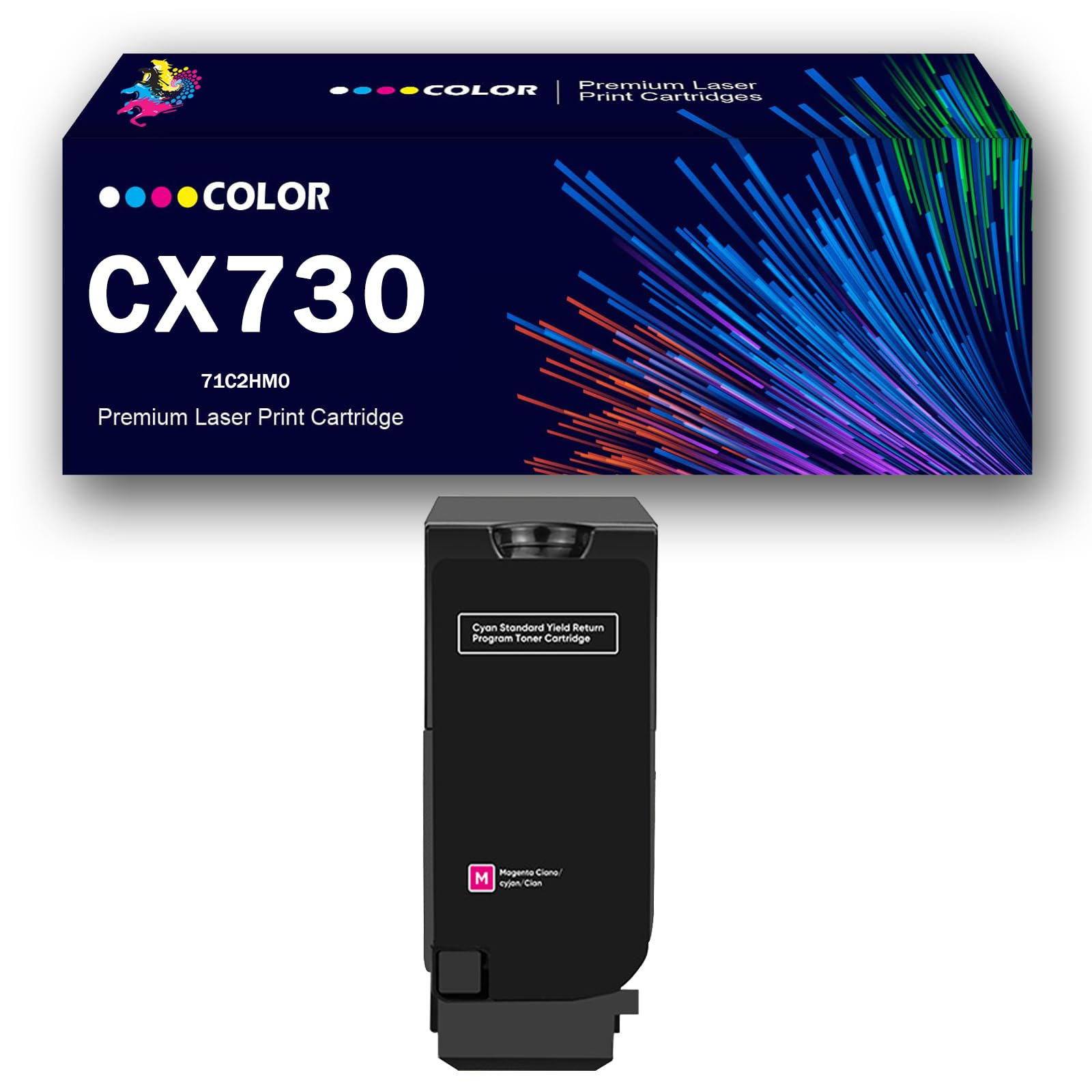 Set di cartucce toner rigenerate 71C2HK0 71C2HC0 71C2HM0 71C2HY0 con chip di ricambio per stampanti Lexmark CX730 CS730de CS735de CX730de CX735adse CX737adzse,Magenta-1Pack