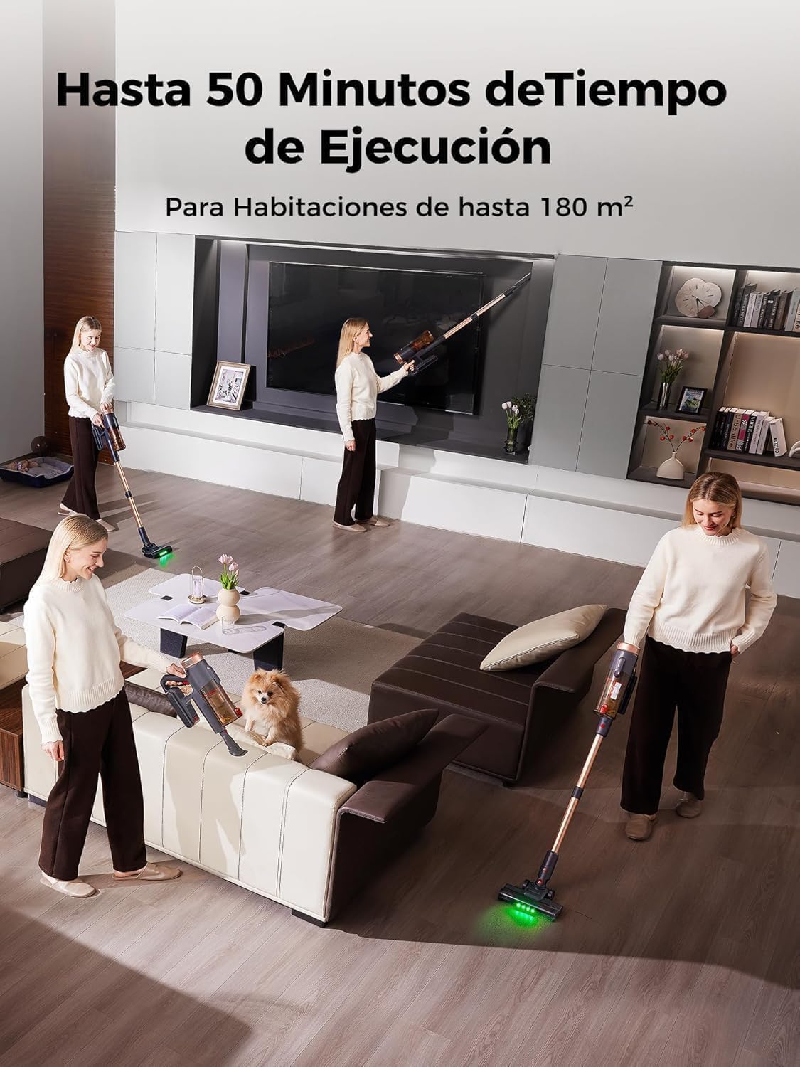 Proscenic P11 Ultra Aspiradora sin Cable 50KPa/500W/50Min, Ligera y Autoportante, Aspiradora Escoba Vertical Potente con Luz Verde, Cepillo Antienredo y Pantalla LED, Alfombras/Suelos/Pelo de Mascotas
