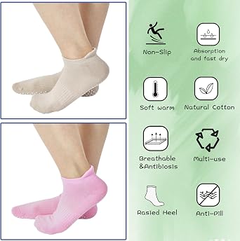 4 Pairs Unisex Non Slip Grip Yoga Socks