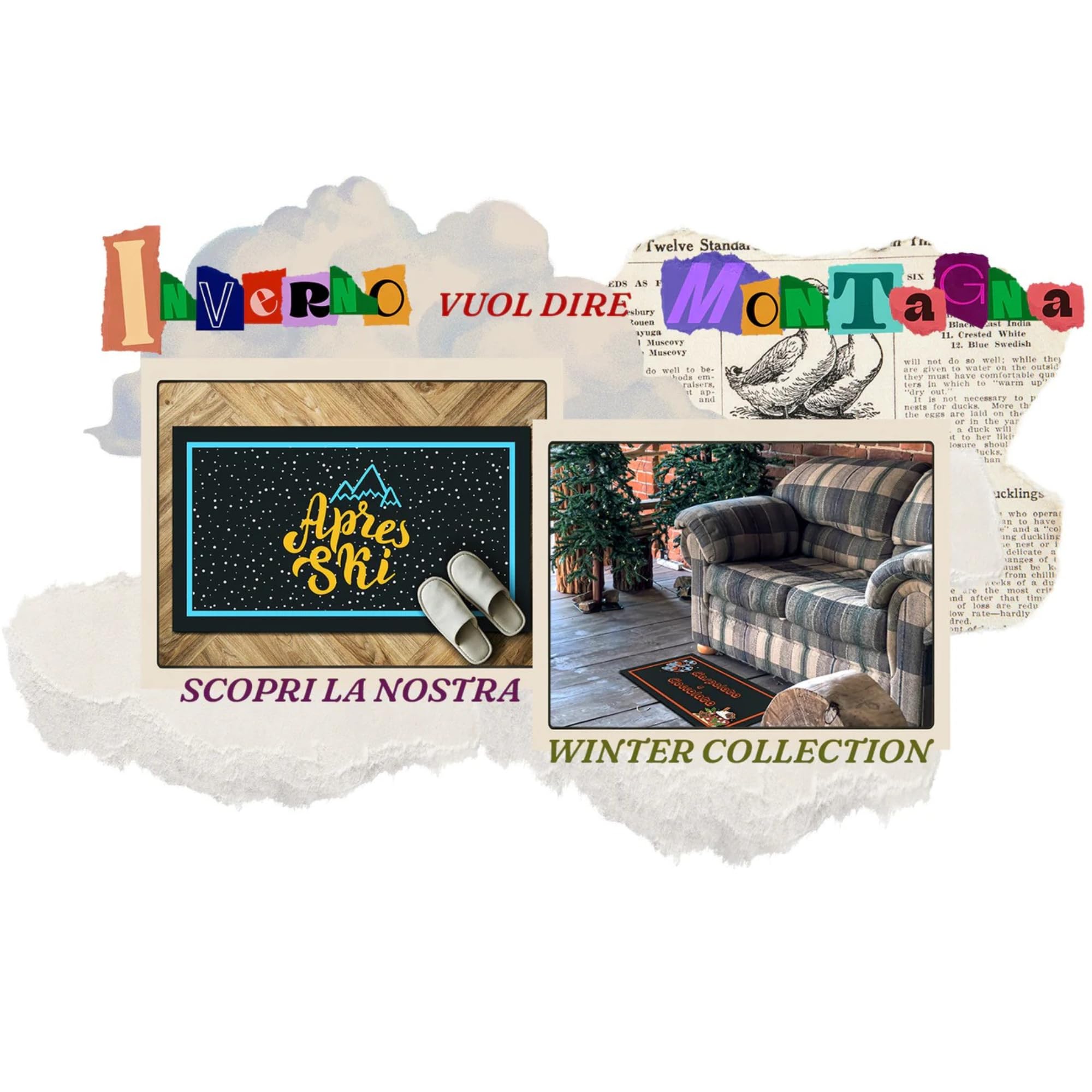 Snowy Steps – Felpudo de goma reciclada, para exterior e interior, antideslizante, idea de regalo para la casa, 40 x 70 cm, 100 % fabricado en Italia