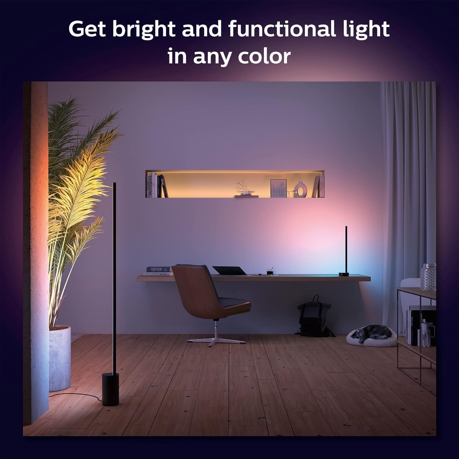 Philips Hue Signe White and Colour Ambiance Gradient Table Lamp [Black] Smart Bedroom Lighting with Bluetooth Plug-in Lamp Works with Alexa Google Assistant and Apple Homekit. product thumbnail 5