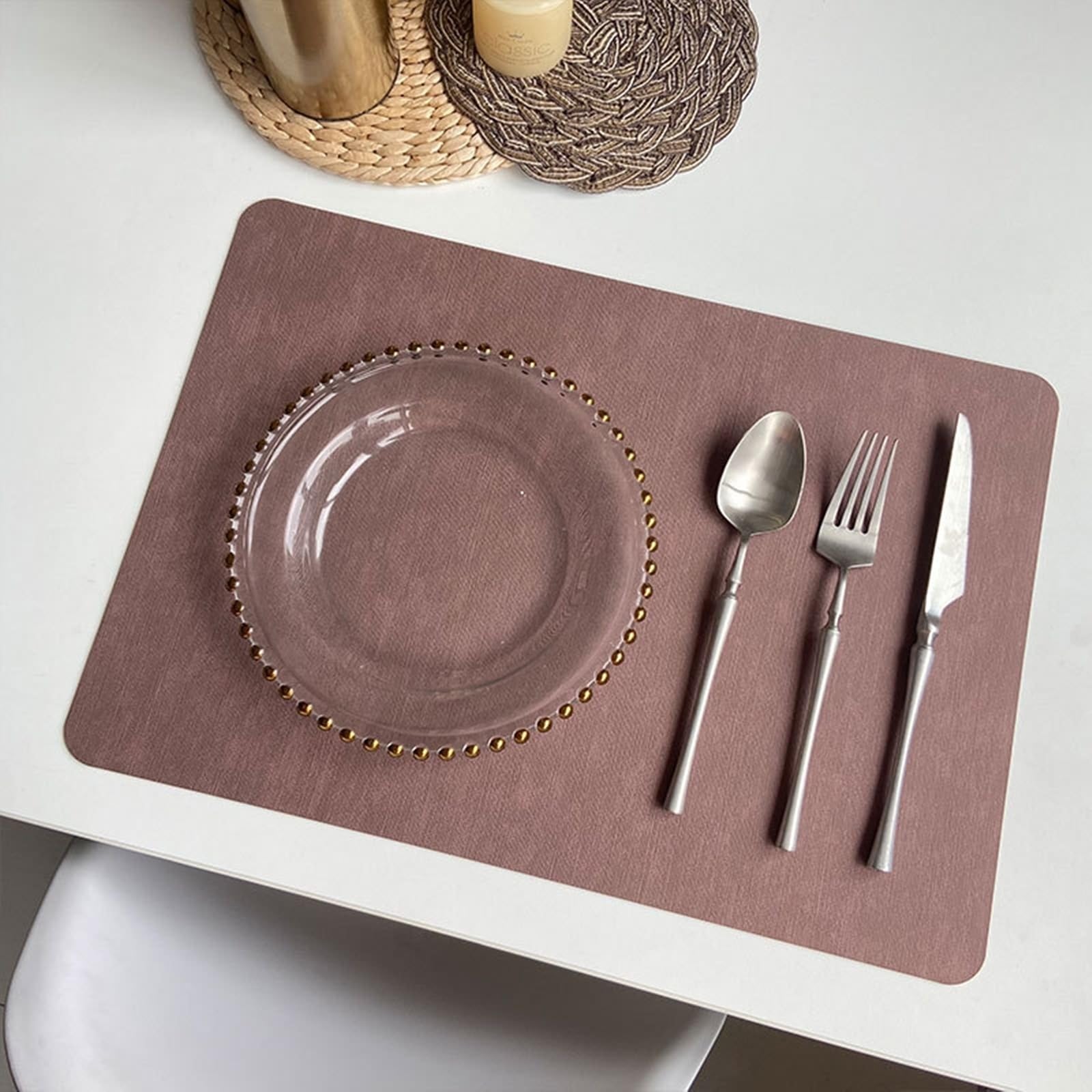 Placemat - Juego de 6 manteles individuales de imitación de tela de color rosa, 30 x 43 cm, para cocina y comedor