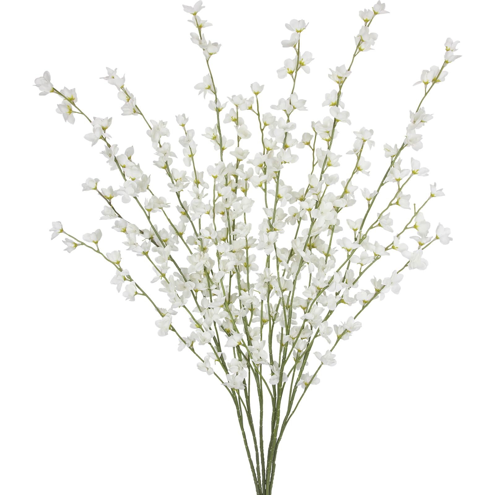CEWUDA 6 Pcs Artificial Forsythia Branches Fake Wildflowers White 41" Silk Flowers with Long Stems Faux Spring Flowers for Tall Vase Indoor Home Decor Dining Table Centerpieces Party Wedding Outdoor
