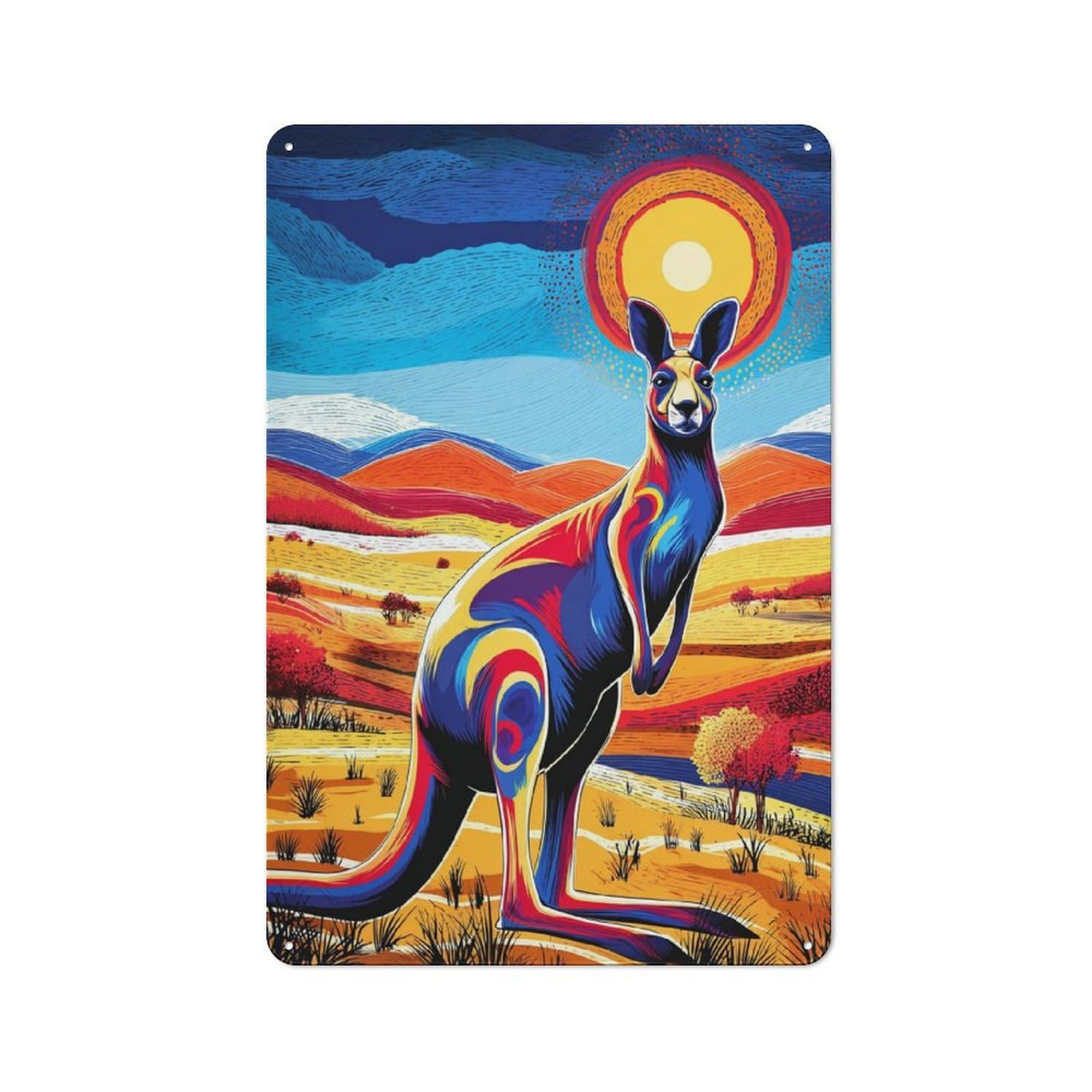Junmoney Colorful Kangaroo In Australian Landscape 30X20cm Rustic Metal Sign With For Guest Room Or Hallway, For Vintage Wall Decor Fans, For Metal Sign Collectors