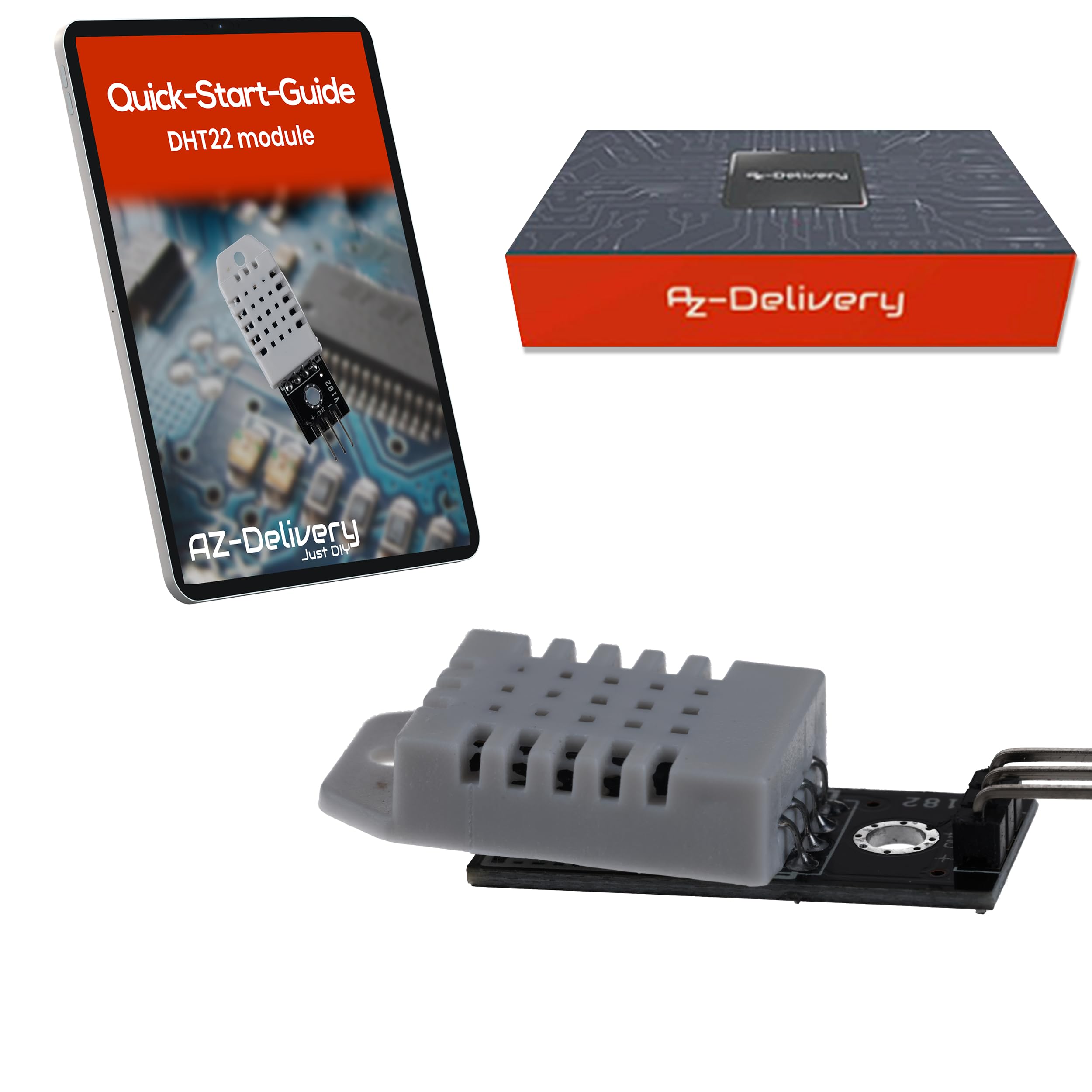 AZDelivery 3 x DHT22 moduł czujnika temperatury i wilgotności powietrza z wyjściem cyfrowym – kompatybilny z Arduino, Raspberry Pi, ESP32, precyzyjny czujnik wilgotności 0–99%, -40–125°C