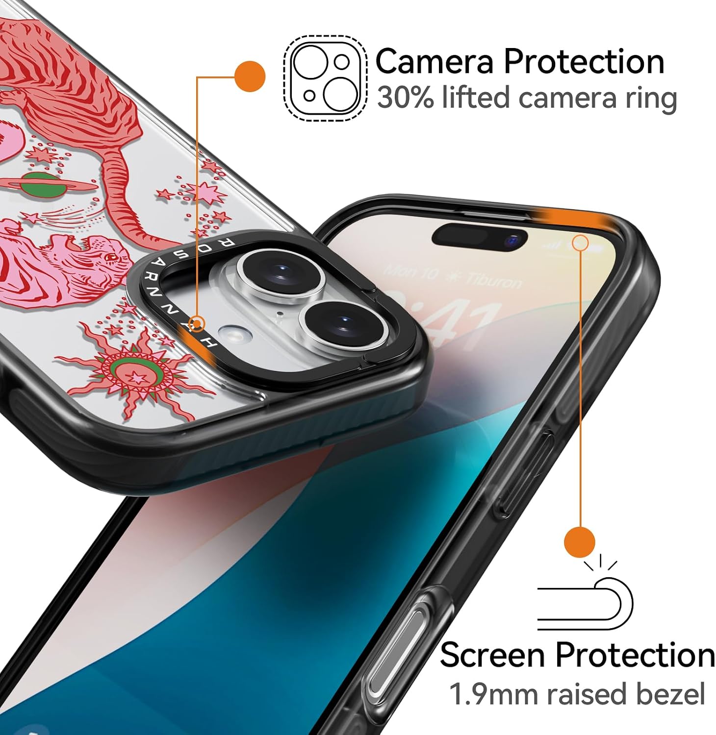 Rosarnnah for iPhone 16 Case Aesthetic Black, Tiger image 3