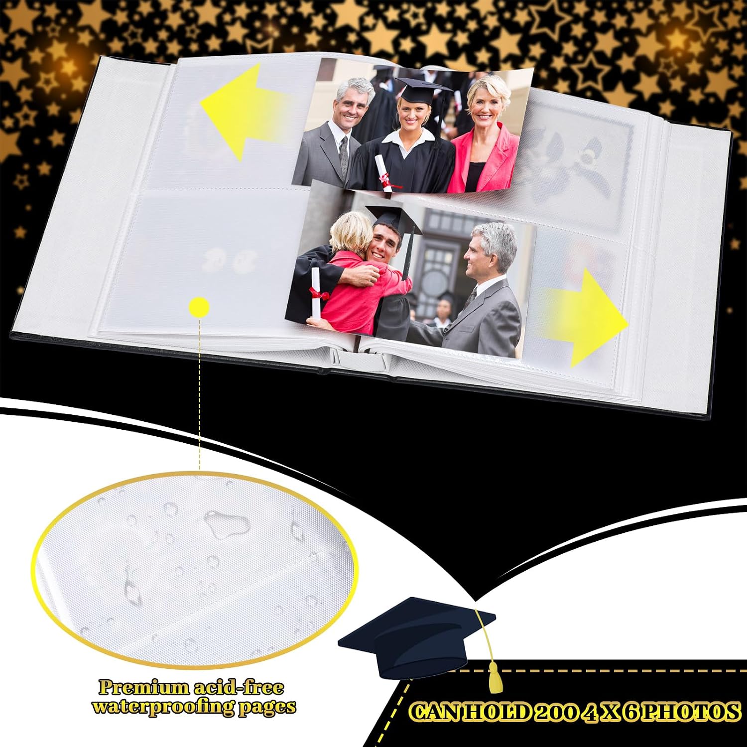 ReliThick Graduation Photo Album Holds 200 Pcs 4 x 6 Inch Photo 2026 Graduation Leather Album with Front Window Memory Scrapbook for College High School Graduate Gift (Stylish)