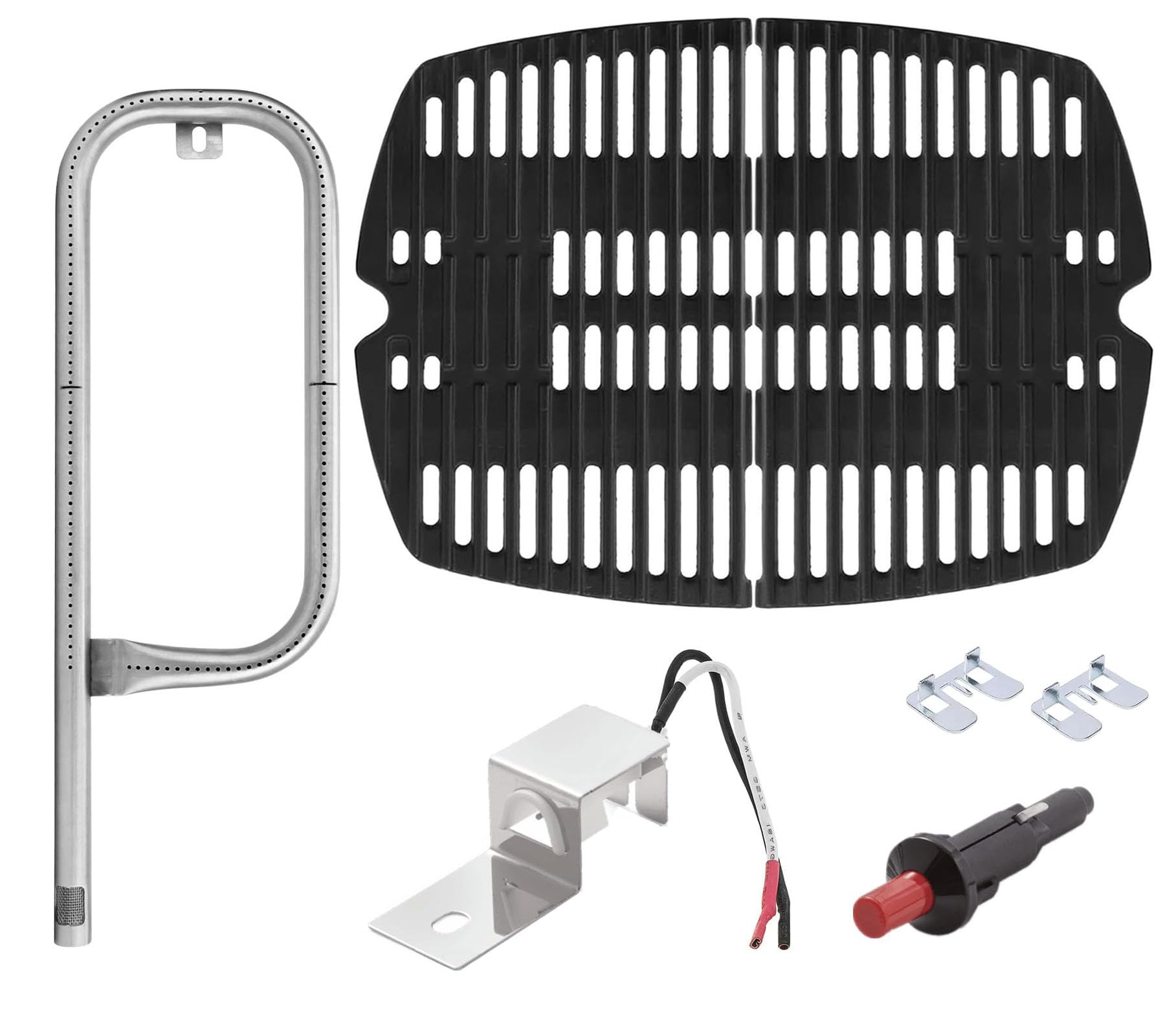 WELL GRILL Części zamienne do grilla gazowego Weber Q100, Q1000, Q1200, serii Q1400, palnik 60040 i żeliwny ruszt do grillowania 7644 i zapalnik elektryczny 80462 do grilla elektrycznego Weber Baby Q