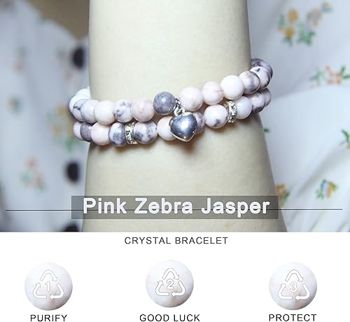 Miniatura 24 de 2Pcs Healing Crystal Bracelets for Women Handmade Beaded Bracelet Healing Prayers Crystal 8mm Natural Stone Beads Bracelet Stress Relief Get Well