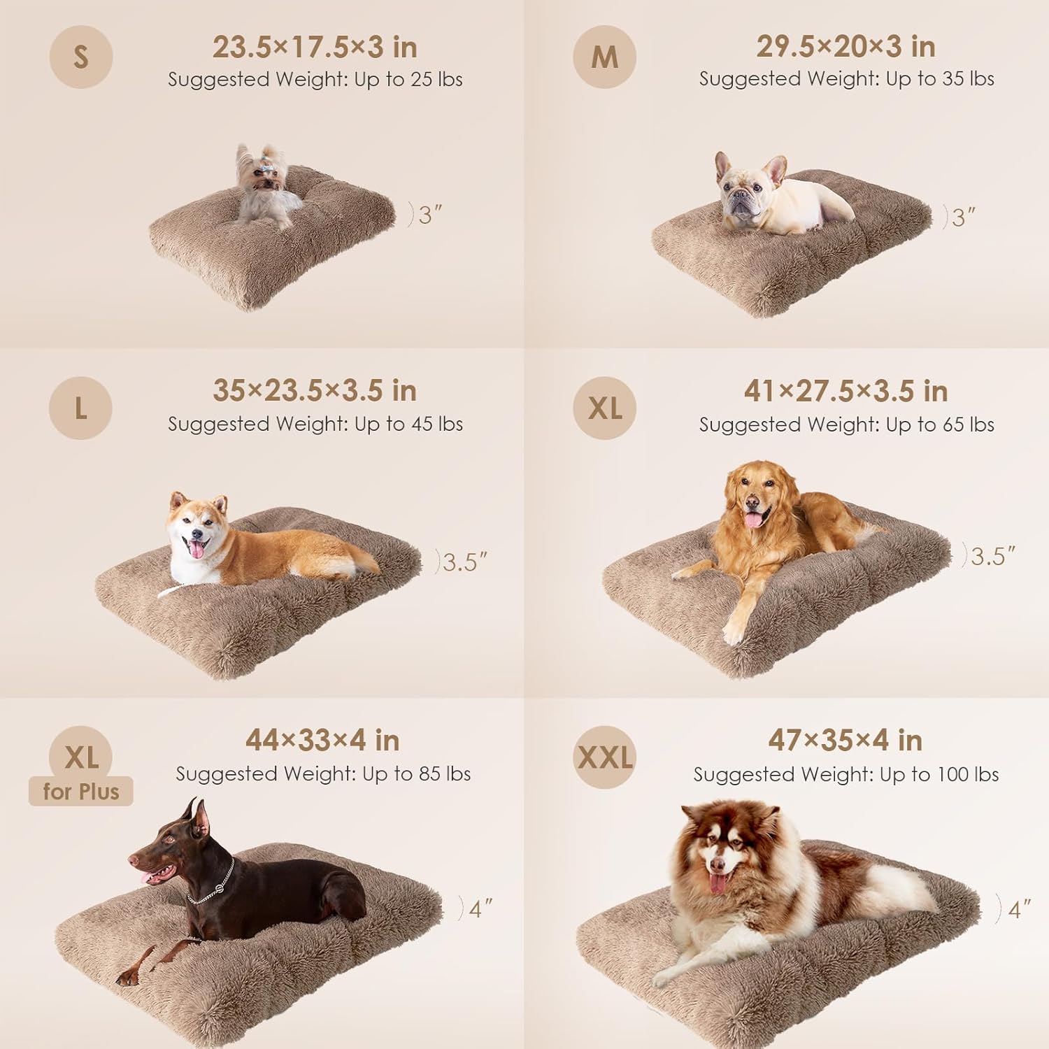 eheyciga fluffy dog crate bed for large dogs, plush faux fur crate pad, calming anti anxiety large dog bed, washable soft warm mat with non-slip bottom, camel 35.4 x 23.6 camel