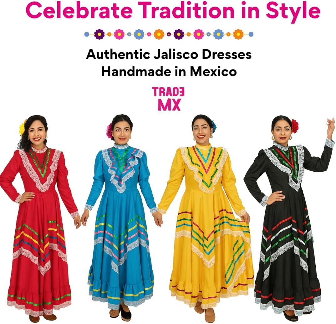 Mexican Traditional Jalisco Dress Vestido Tipico Mexicano Women Size Women L Yellow - Image 8