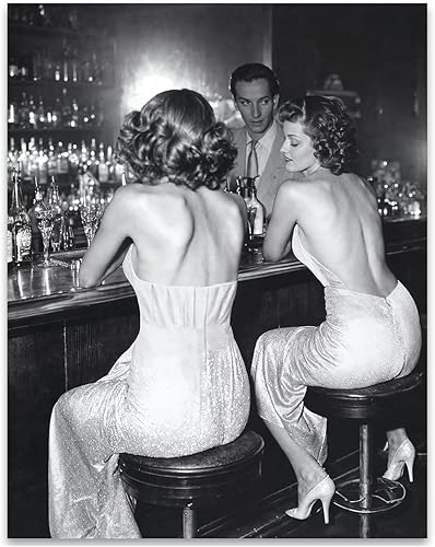Escena de bar vintage de Hollywood  Póster sin marco de 16 x 20 pulgadas sin marco con foto clásica en blanco y negro de una escena de bar de los
