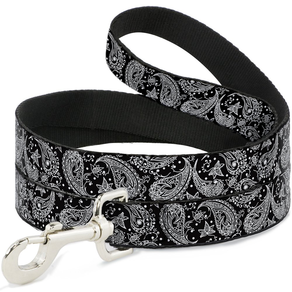 Buckle-Down Dog Leash Floral Paisley Black White 6 Feet Long 1.5 Inch Wide