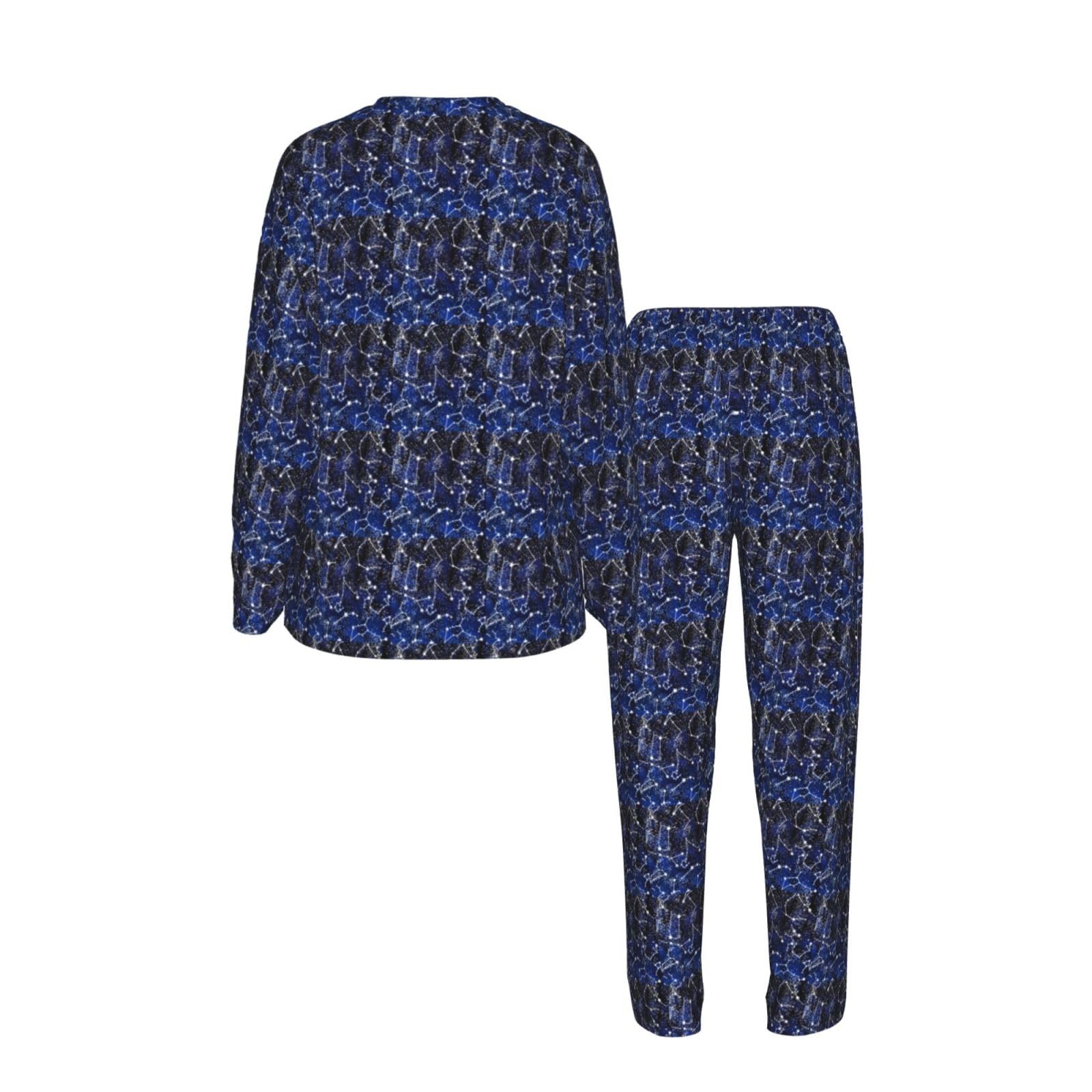 Glow In The Dark Stampa Donna Manica Lunga Pigiama Corrispondente Morbido Elastico Coulisse Casual Daywear