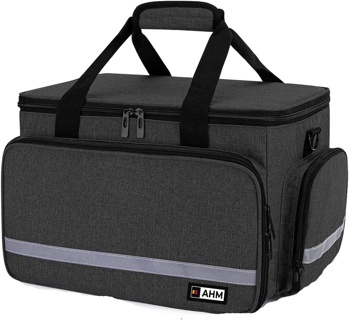 AHM Medical Supplies, Nurse, Doctor Instrument Bag with Handle and Shoulder Strap for Home Health Care, Car, School, Hospital Visit, Travel, or Emergency Event. (Black)