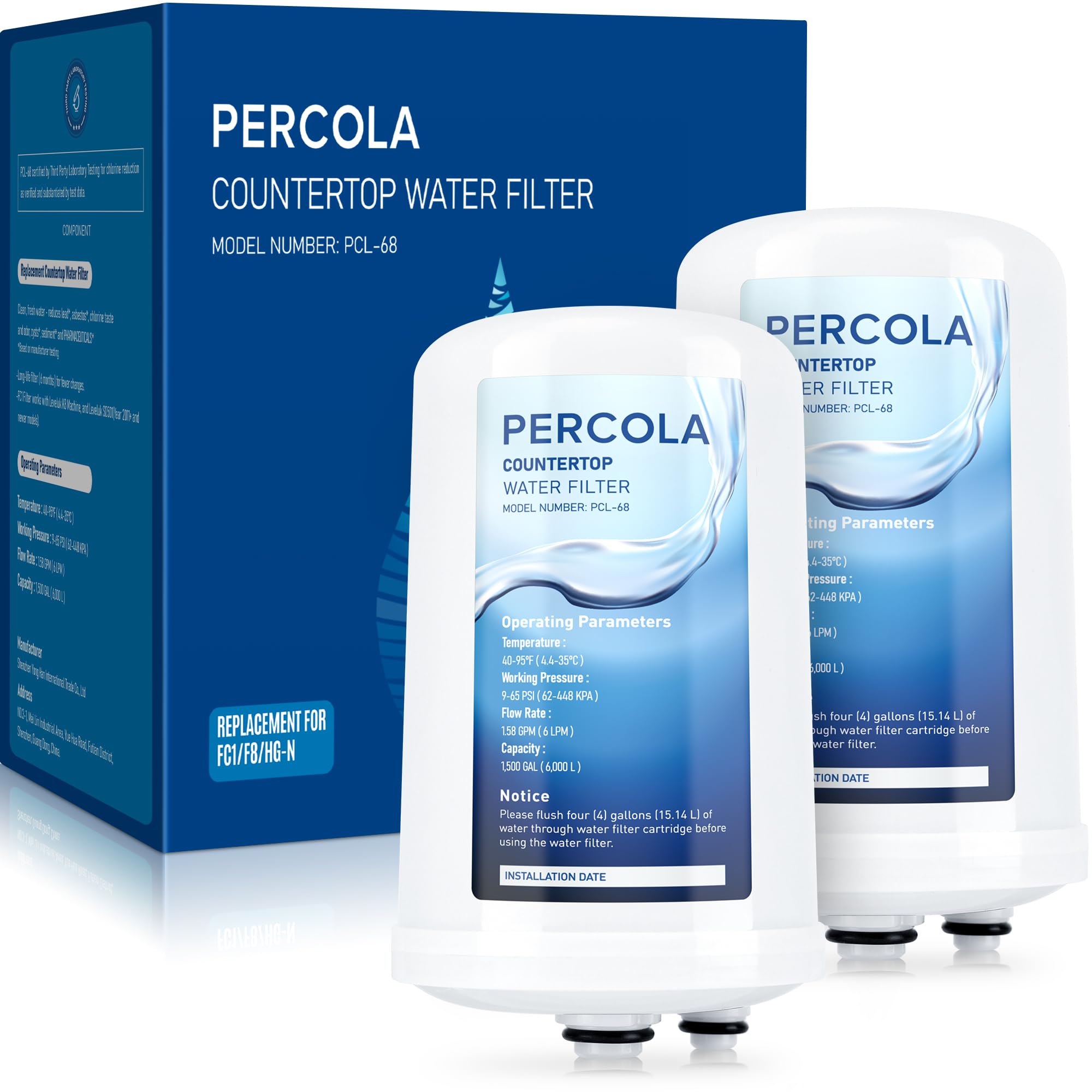 PERCOLAFC1/F8/HG-N Water Filter, Replaces Enagic Leveluk F8 and HG-N Filters on K8 and SD501 Machine (2 Pack)